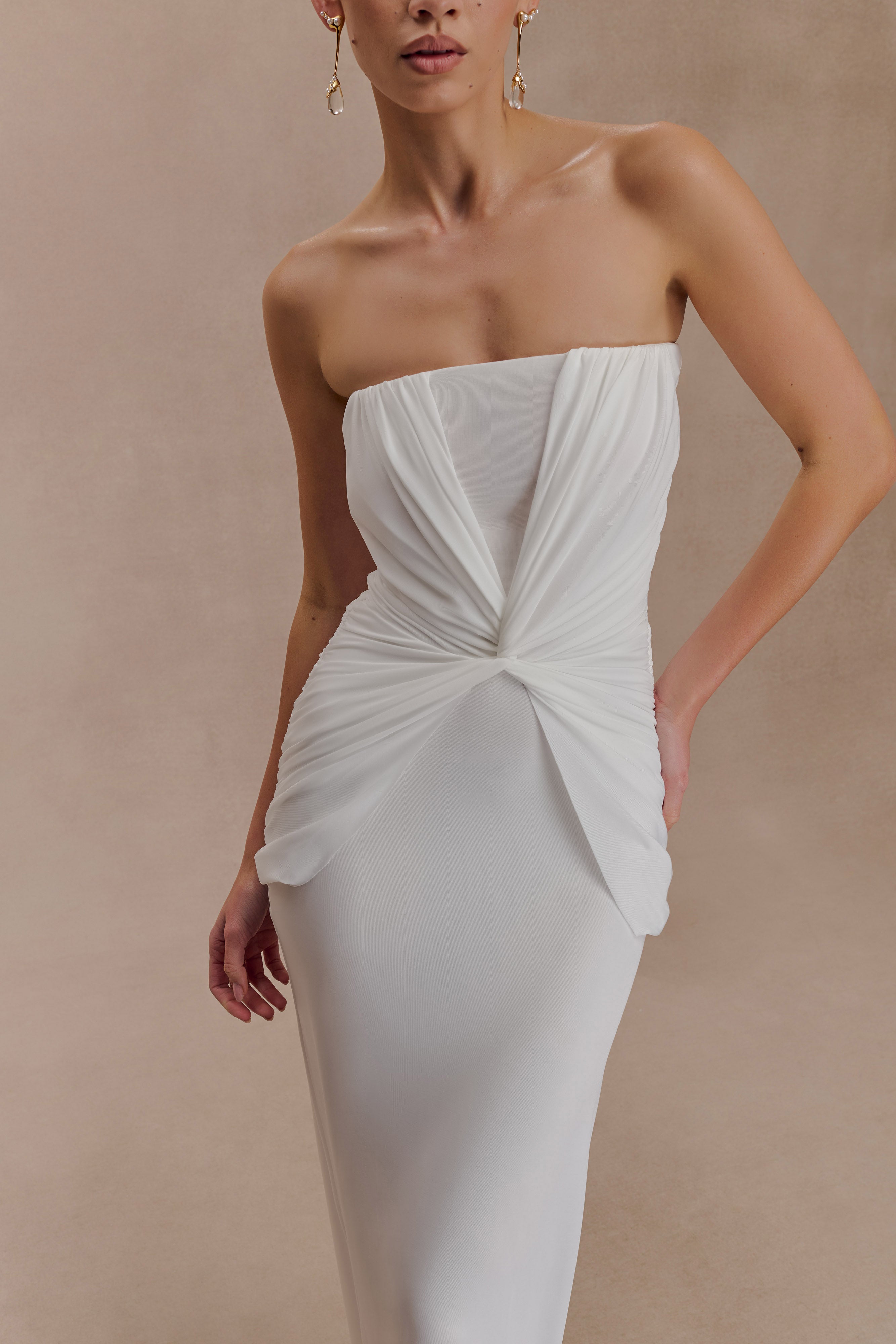 Mirren Strapless Slinky Maxi Dress - White - Image 3