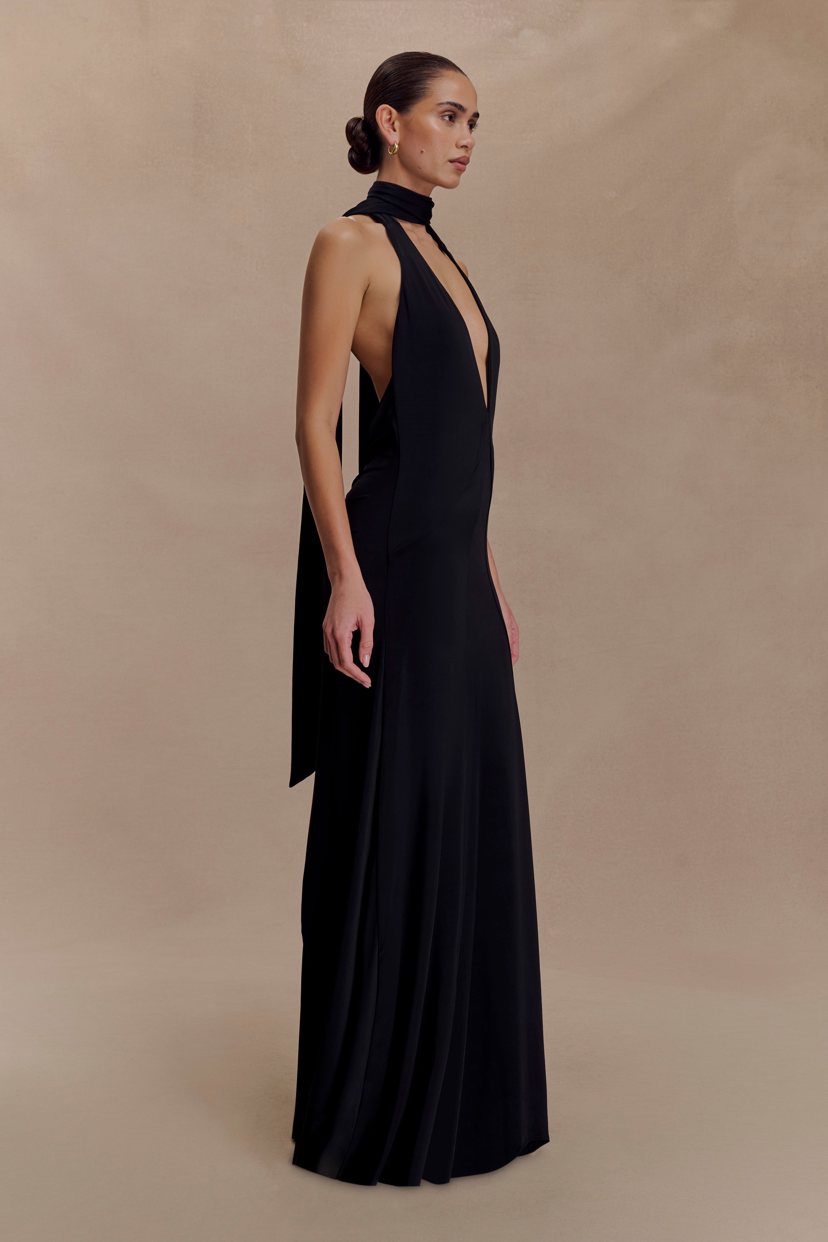 Juliet Slinky Maxi Dress With Scarf - Black - Image 4