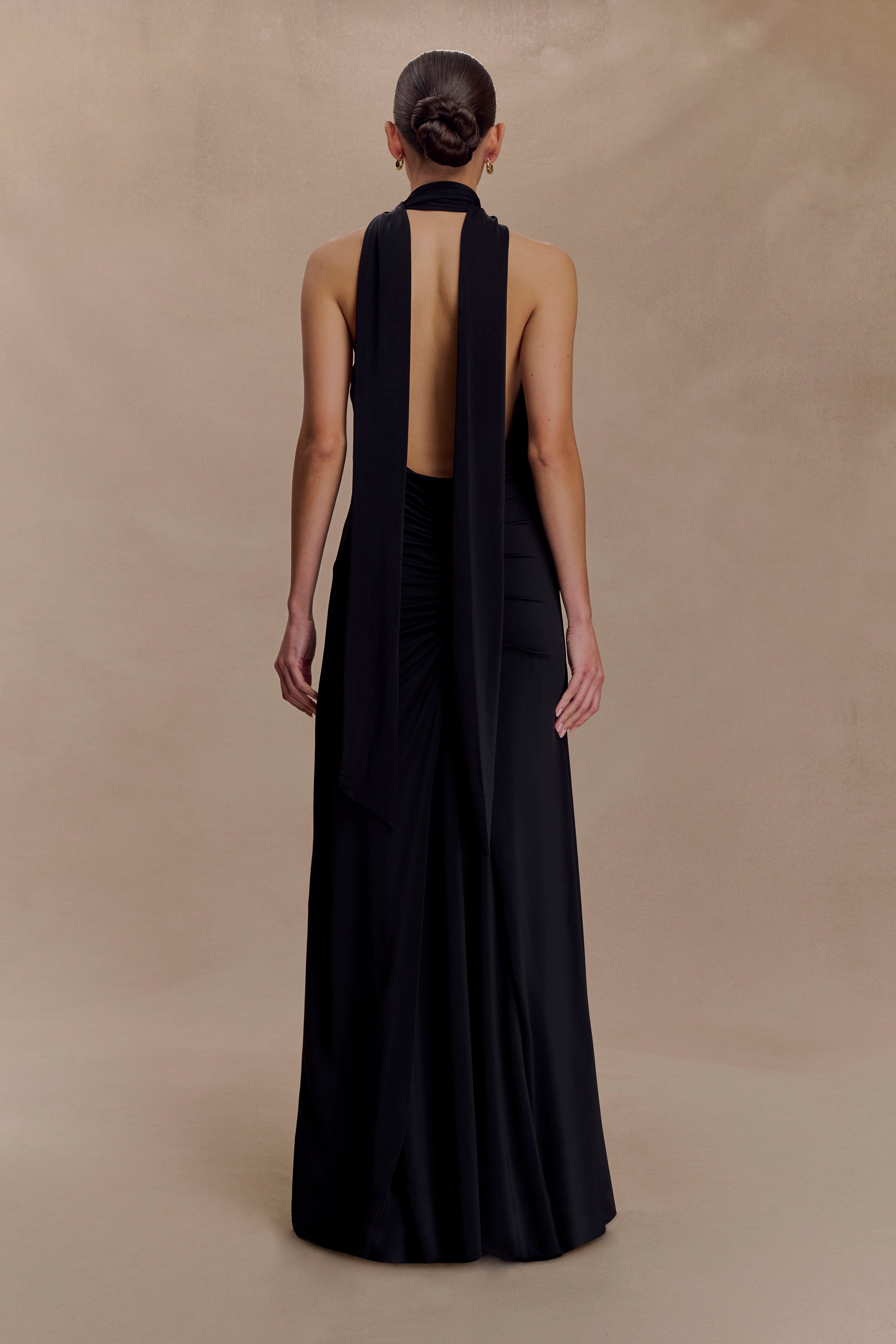 Juliet Slinky Maxi Dress With Scarf - Black - Image 2
