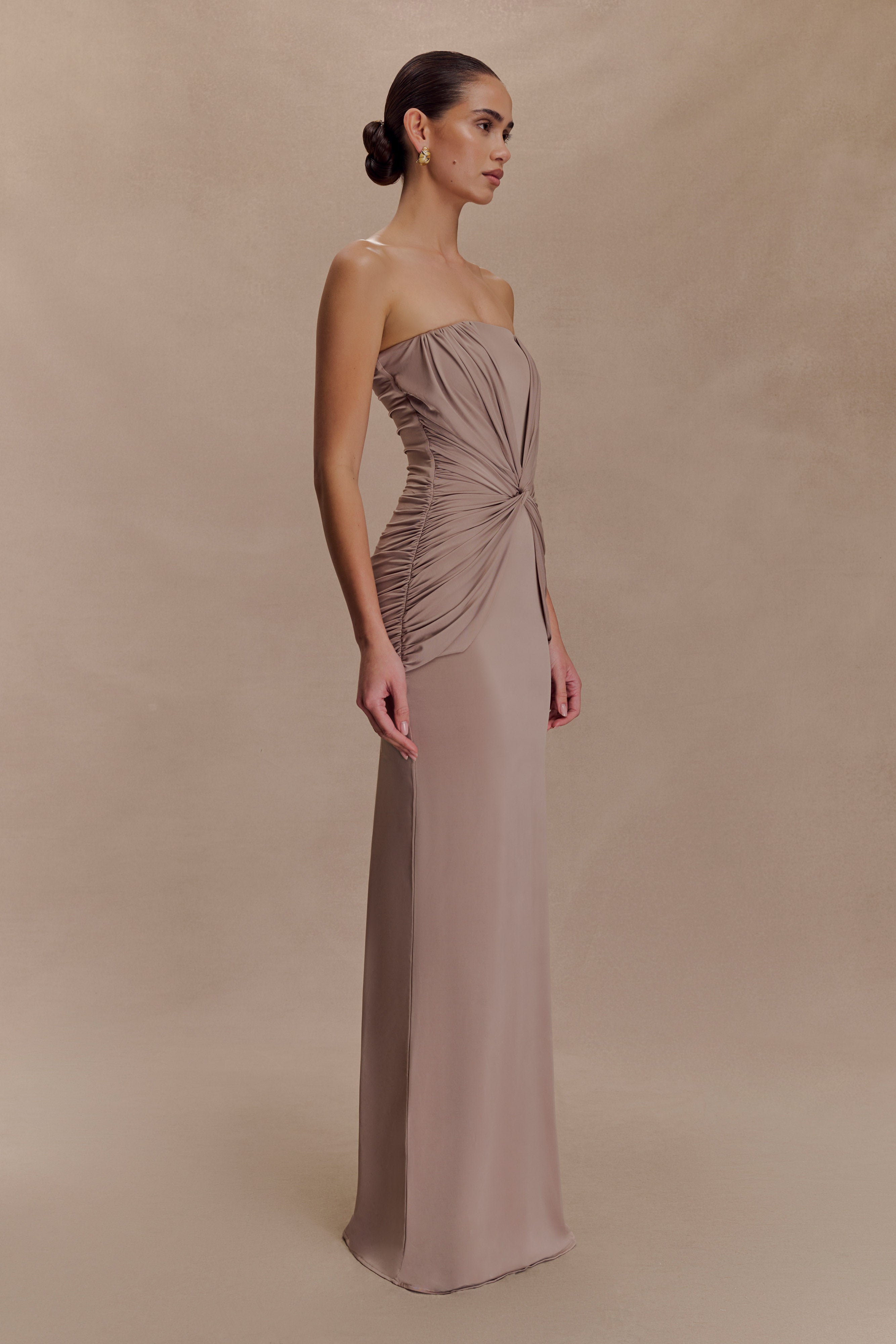 Mirren Strapless Slinky Maxi Dress - Bronze - Image 4