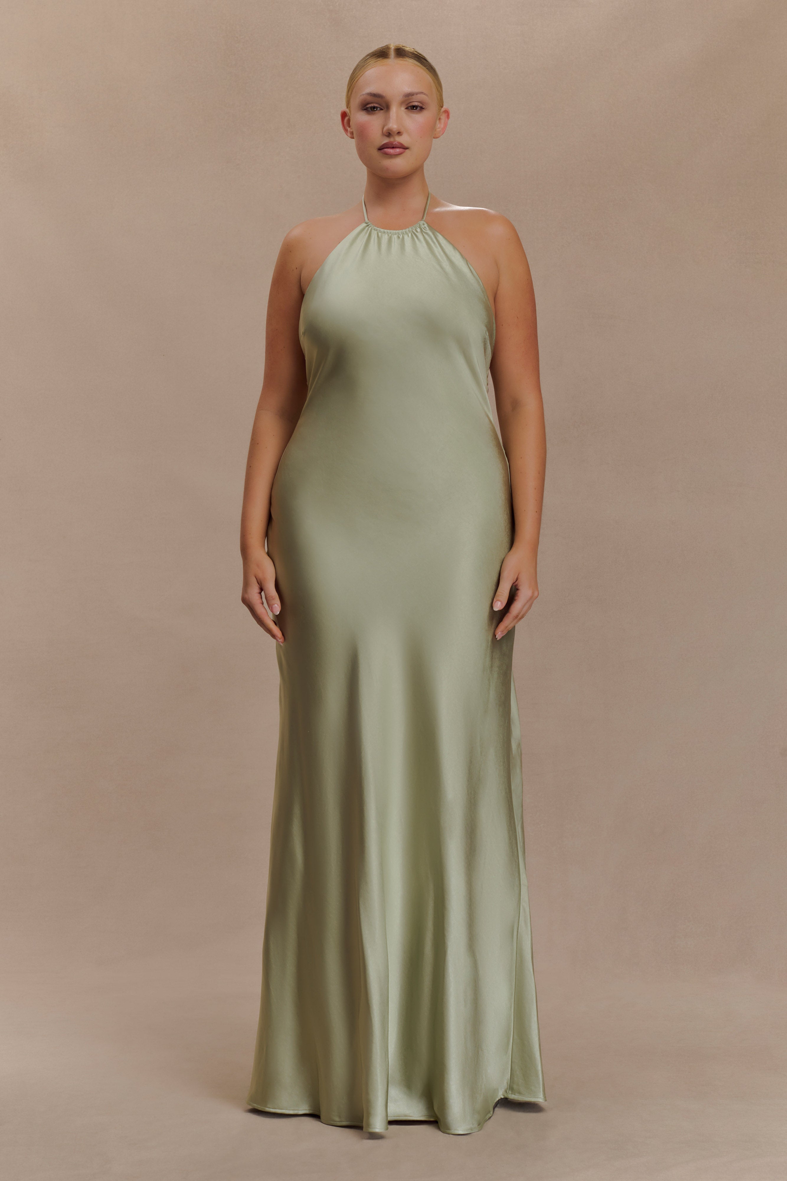Bella Satin Halter Maxi Dress - Sage - Image 7