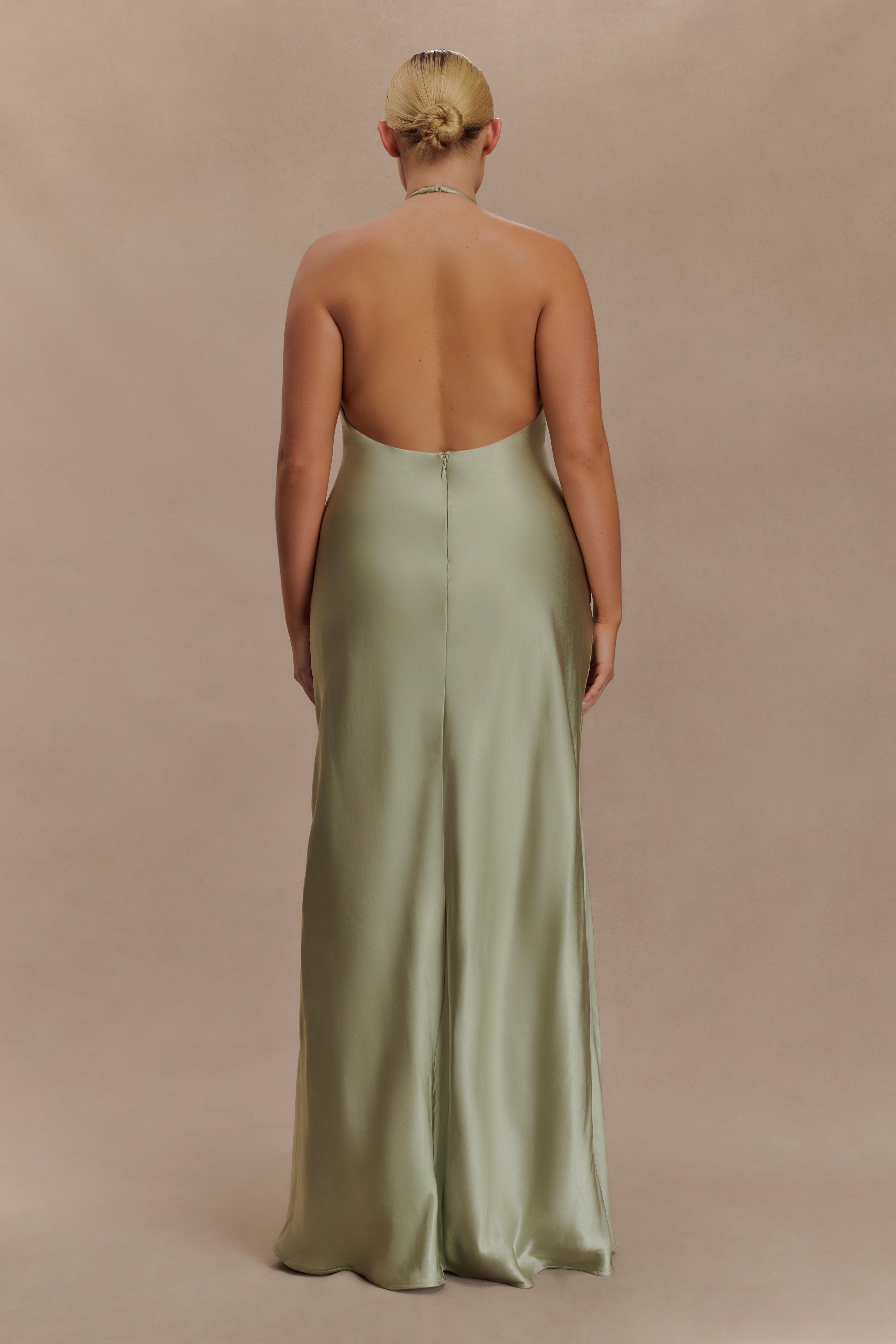 Bella Satin Halter Maxi Dress - Sage - Image 4