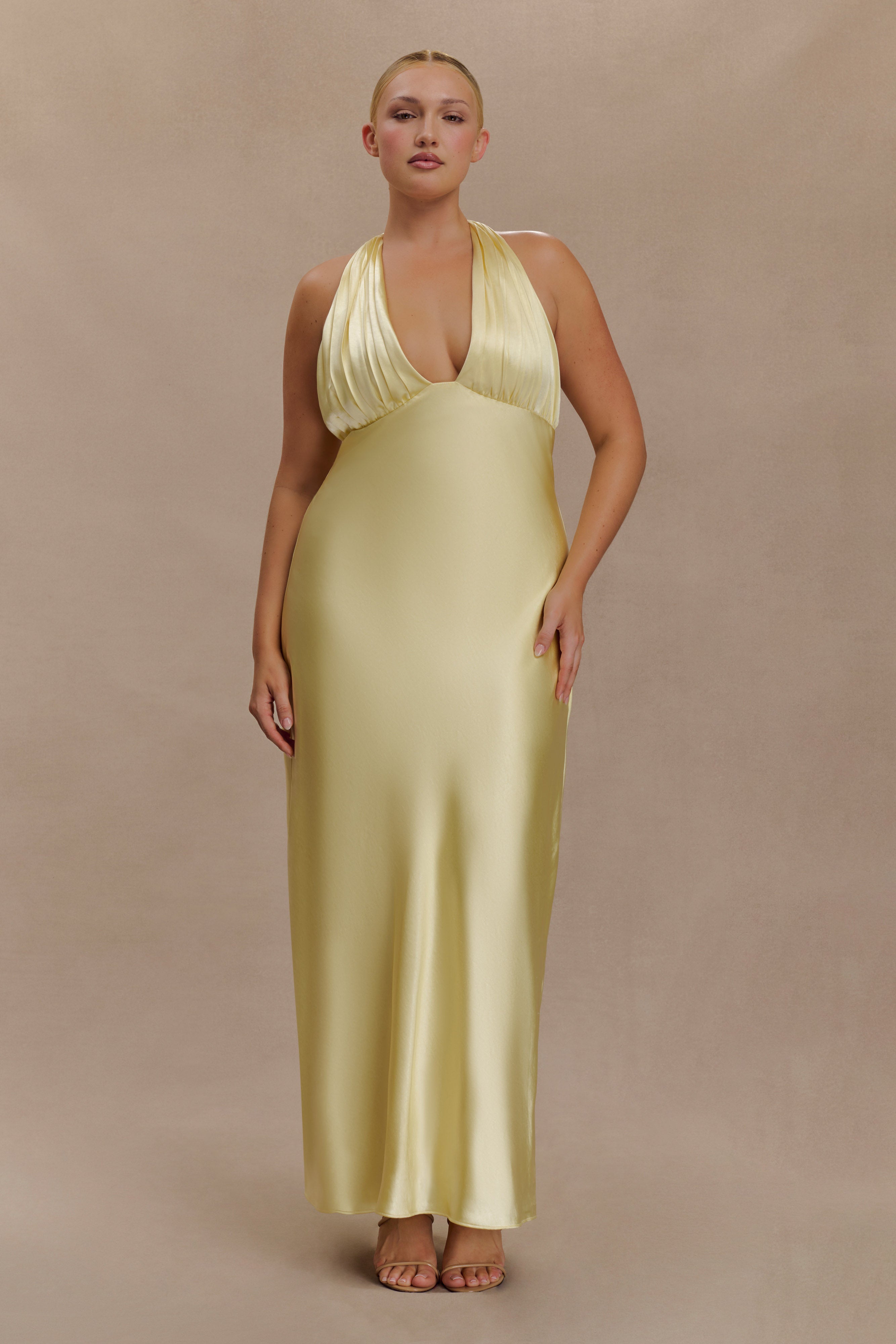Alice Satin Halter Maxi Dress - Lemon - Image 6