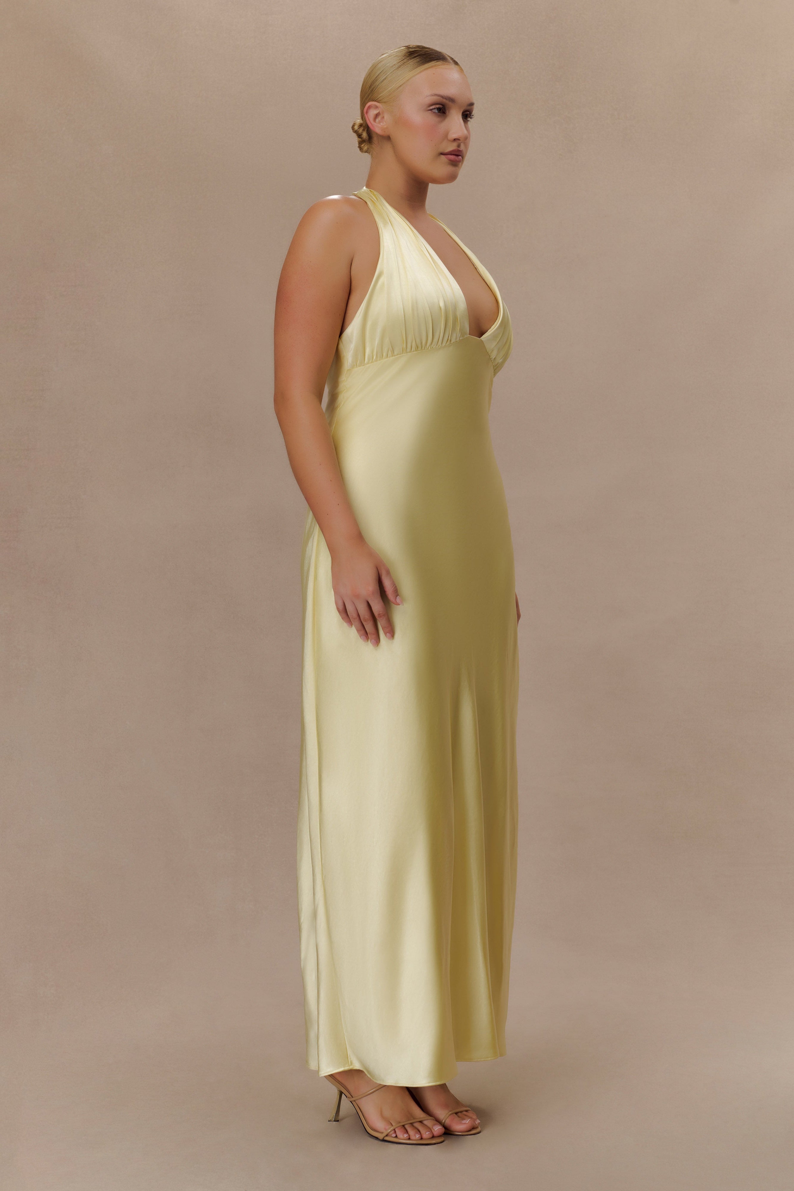 Alice Satin Halter Maxi Dress - Lemon - Image 7