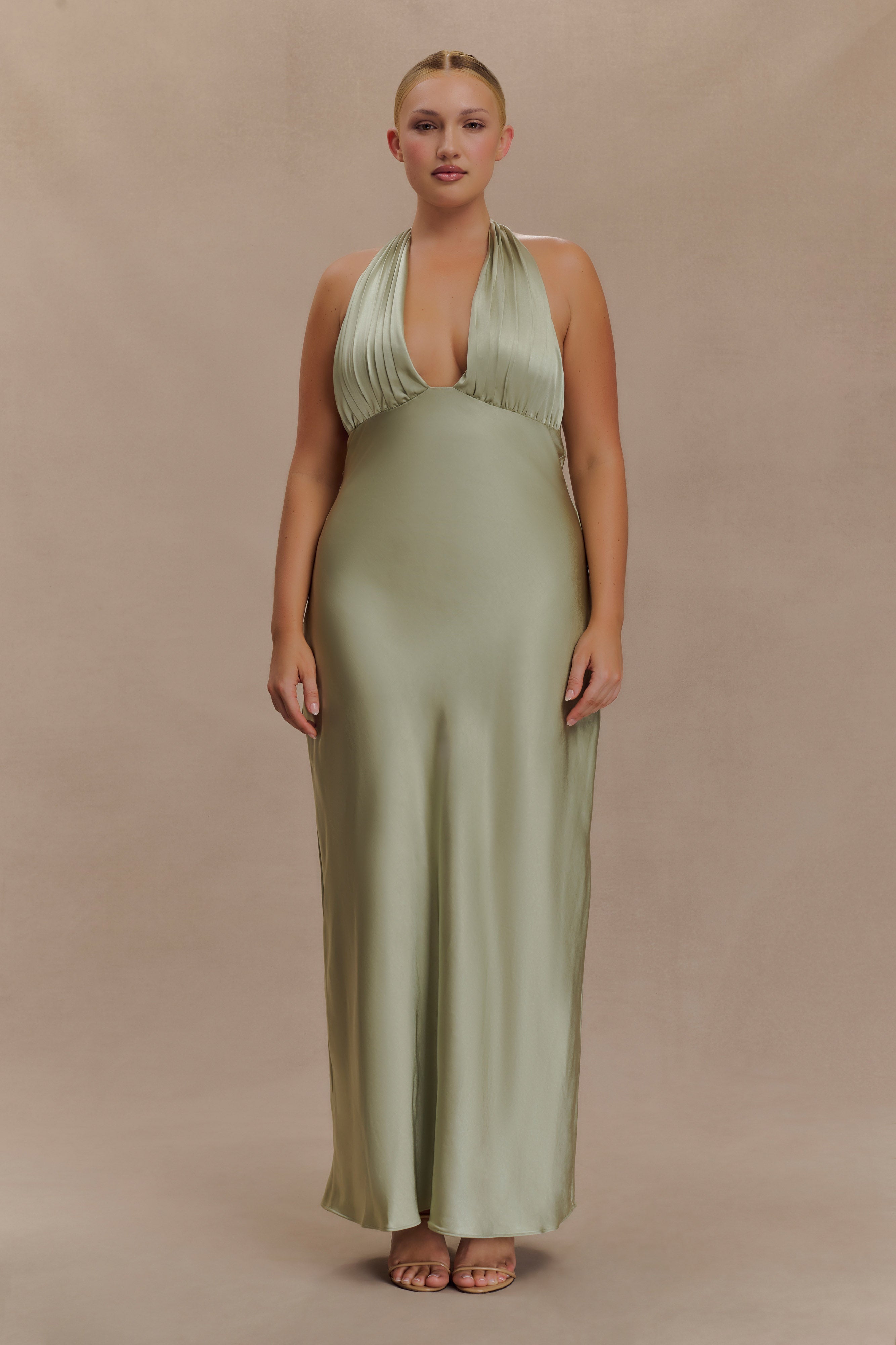 Alice Satin Halter Maxi Dress - Sage - Image 5