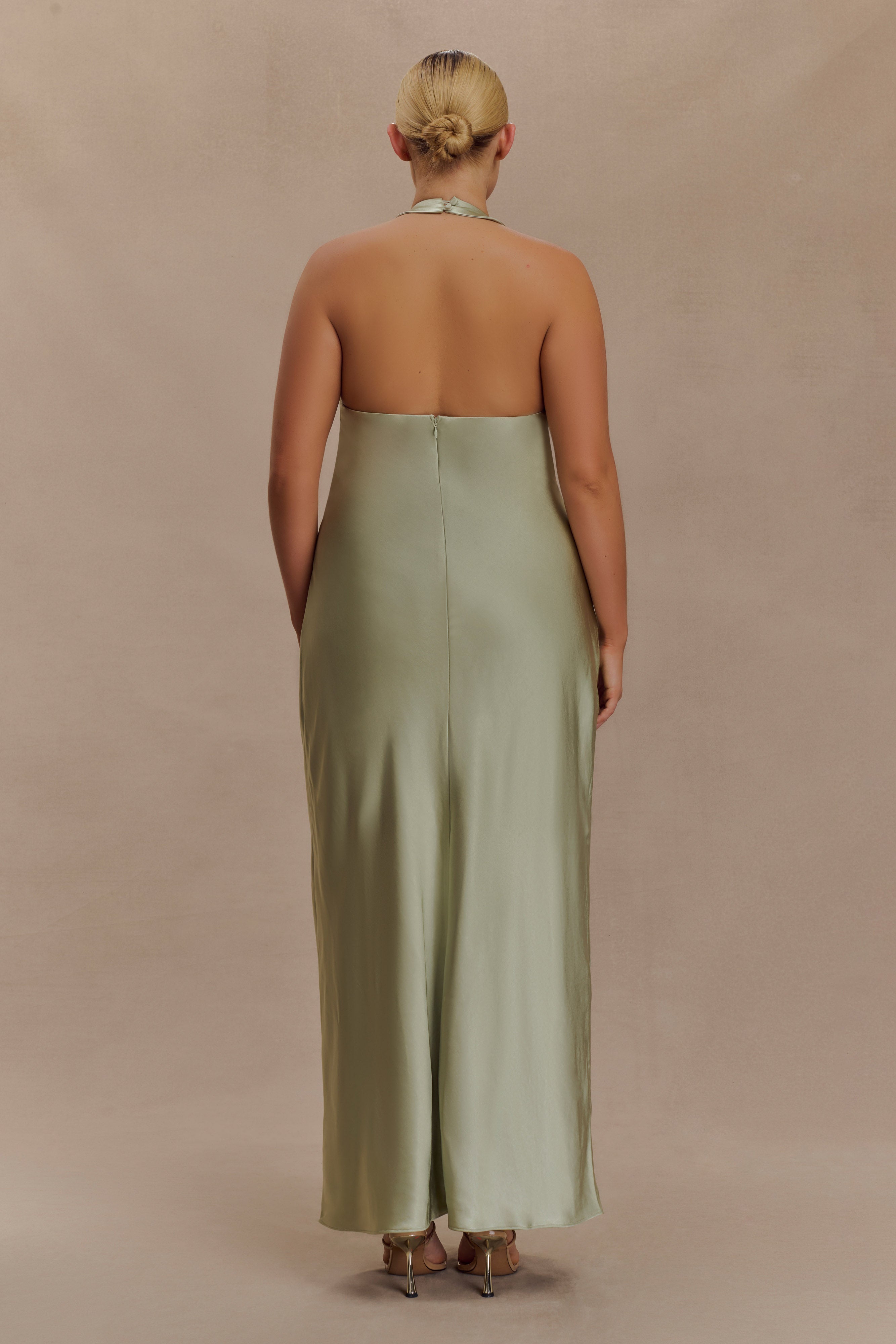 Alice Satin Halter Maxi Dress - Sage - Image 6
