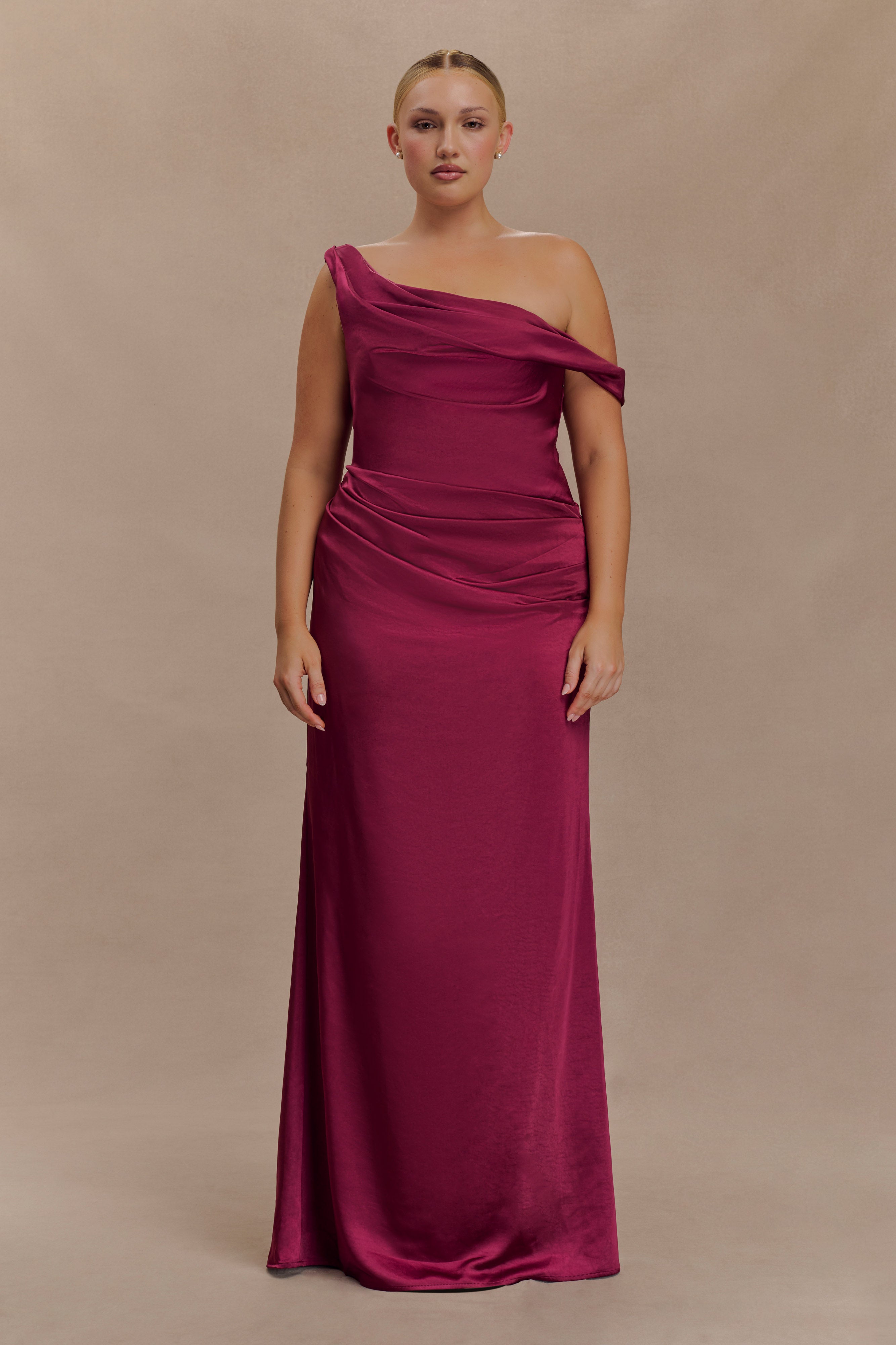Alternative view of Dalia Off Shoulder Satin Maxi Dress - Mahogany