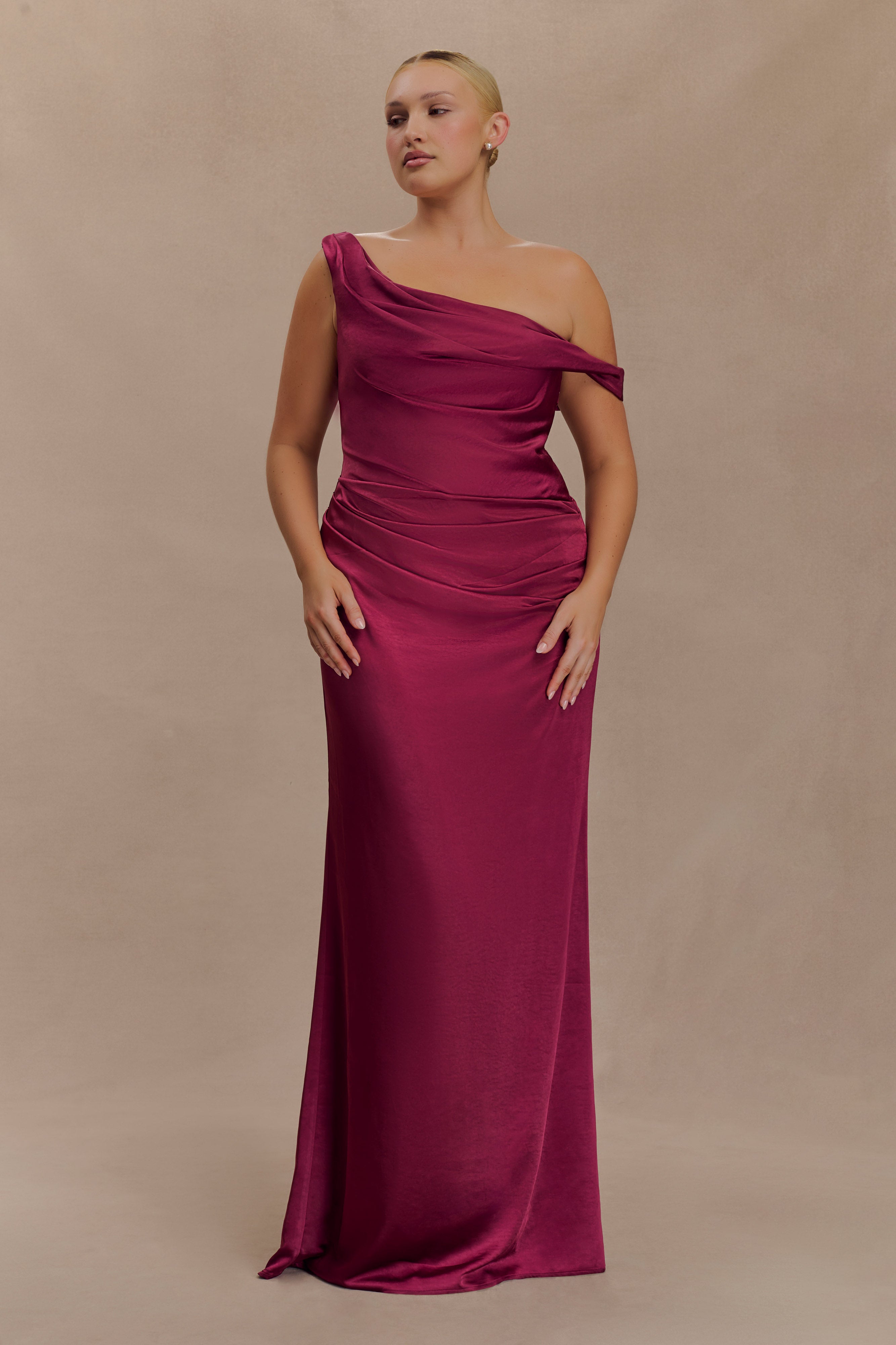 Dalia Off Shoulder Satin Maxi Dress - Mahogany - Image 6