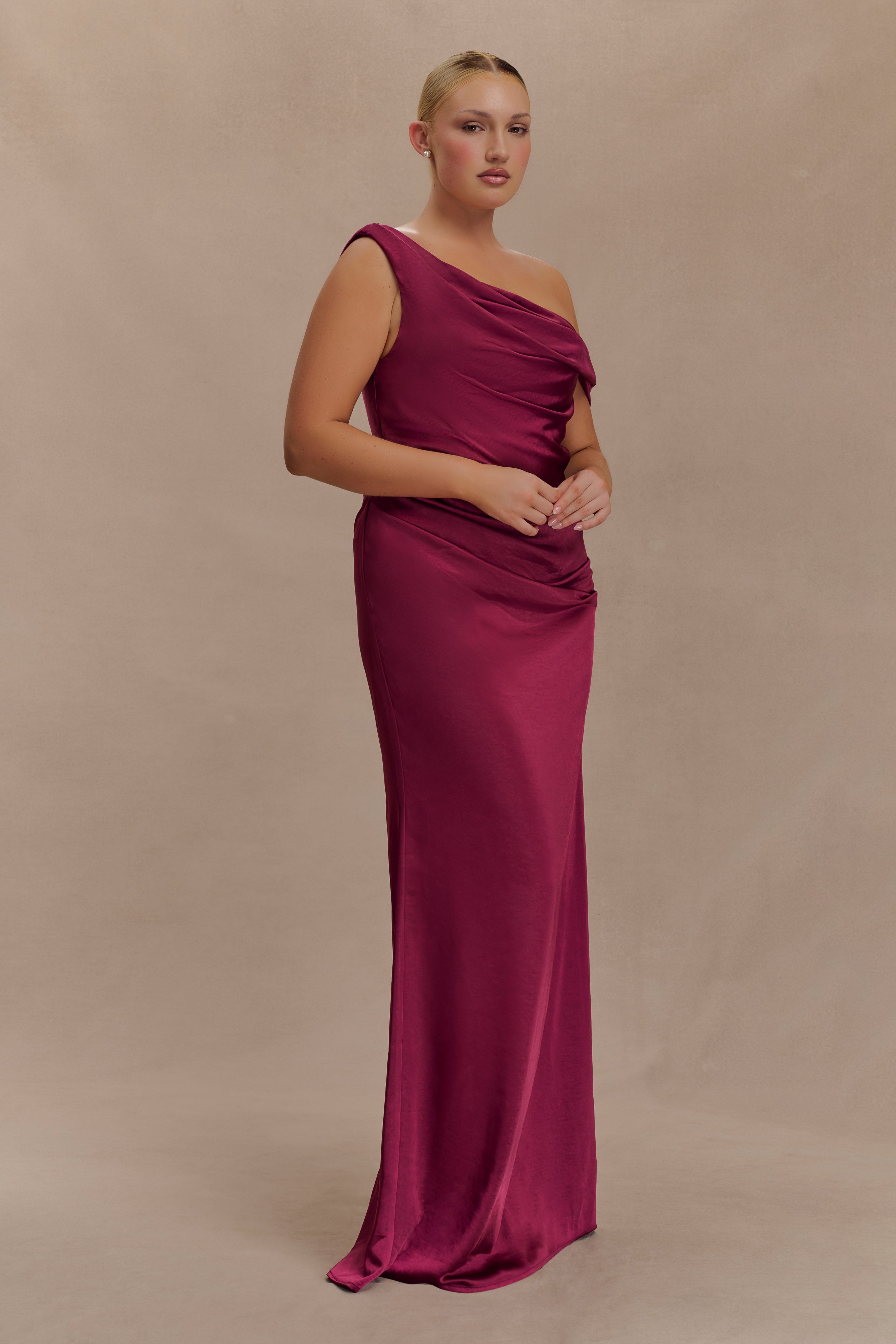 Dalia Off Shoulder Satin Maxi Dress - Mahogany - Image 8