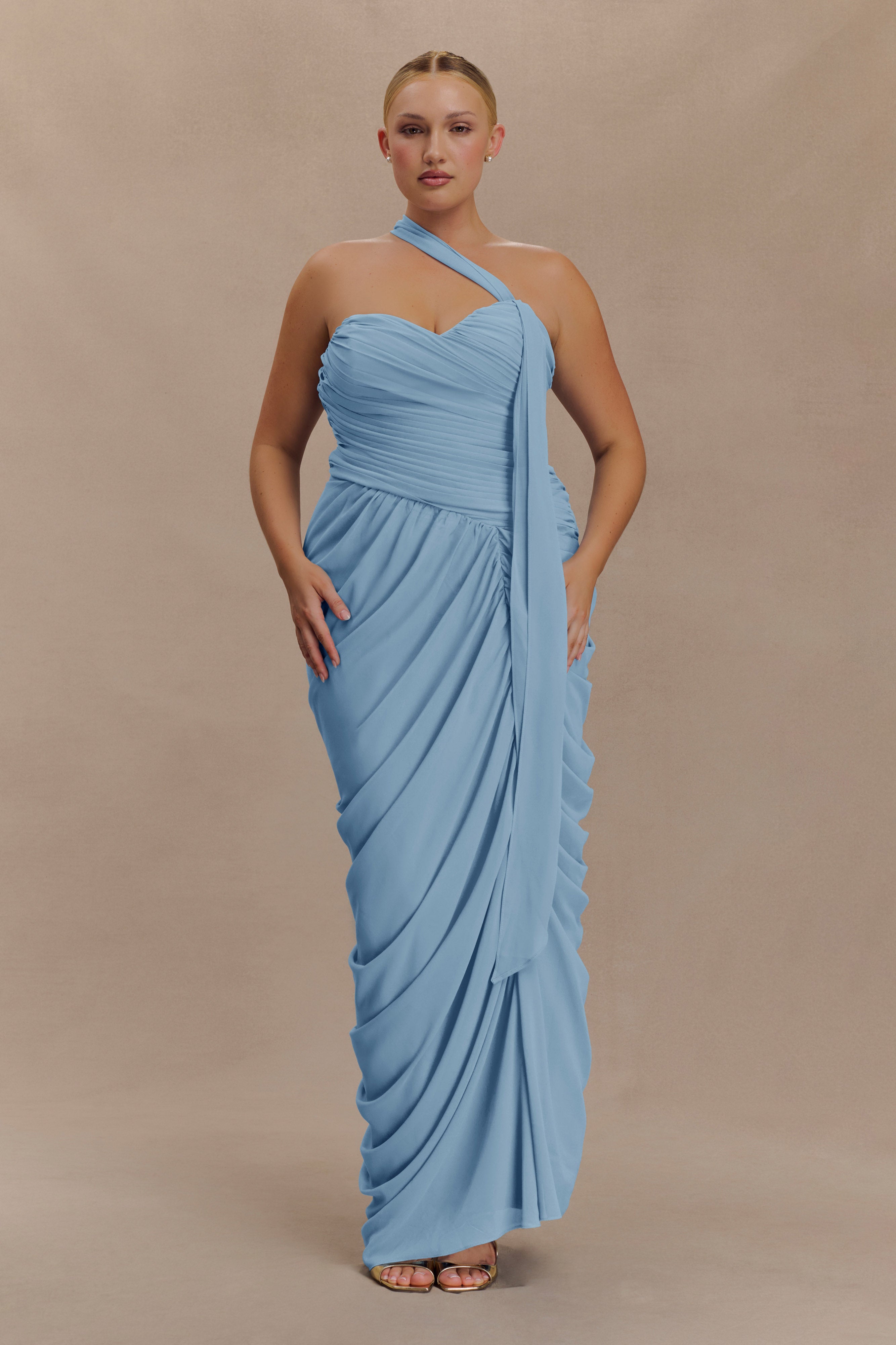 Micaela Chiffon Gathered Maxi Dress - Alaskan Blue - Image 4