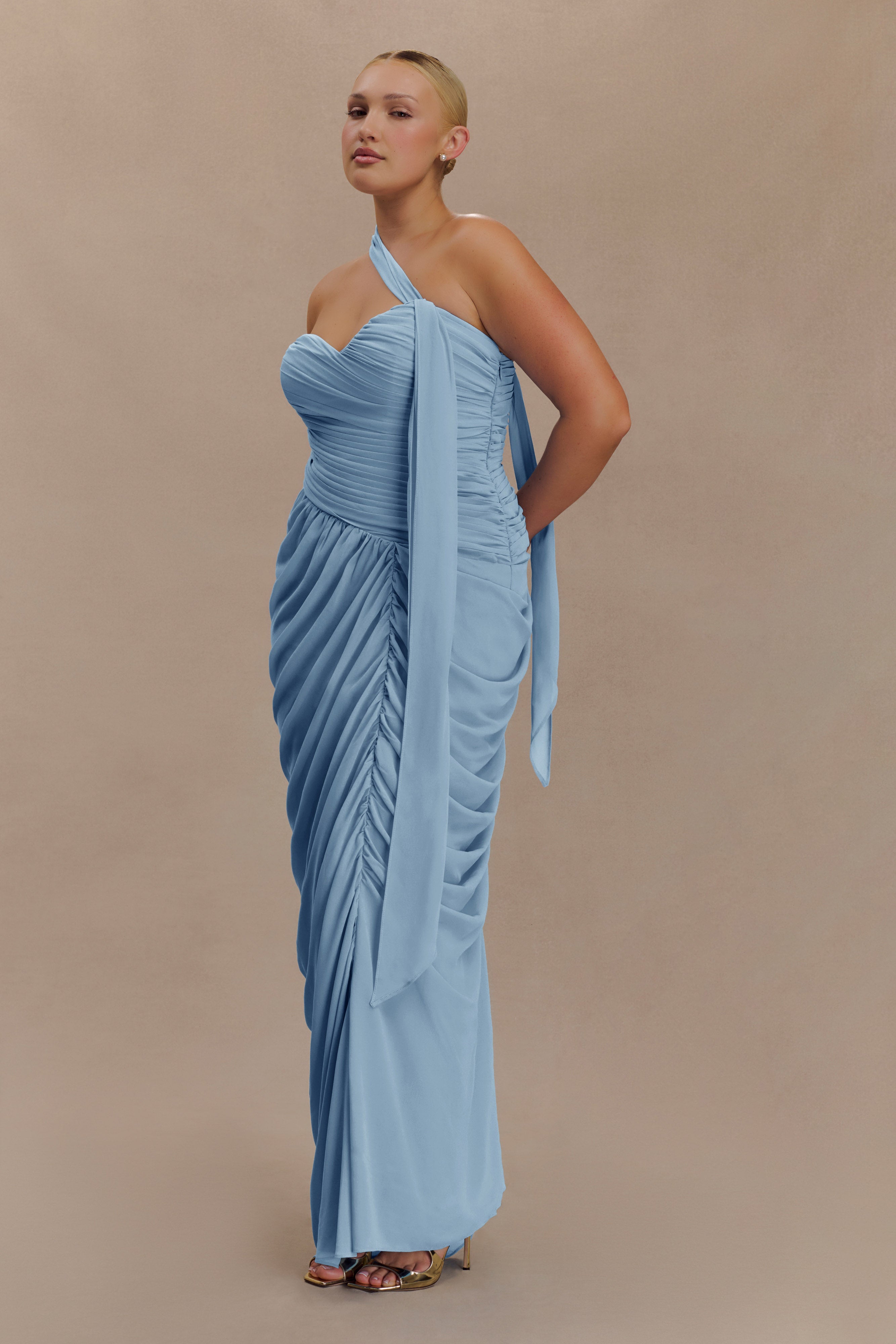 Micaela Chiffon Gathered Maxi Dress - Alaskan Blue - Image 7