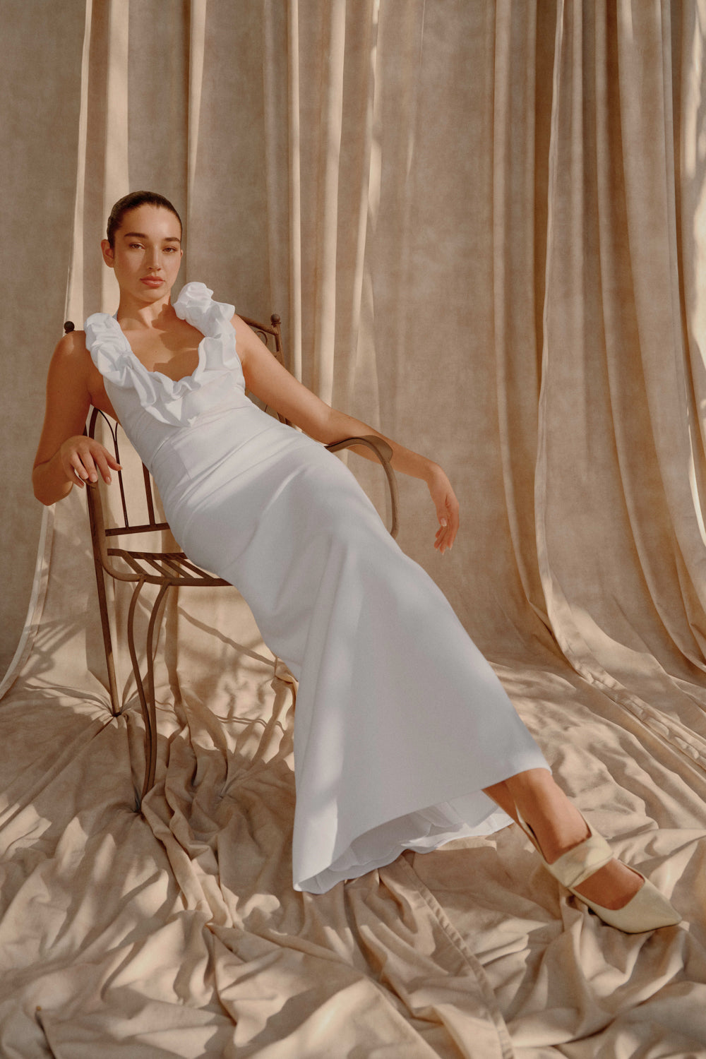 Carolyn Linen Bubble Maxi Dress - White - Image 5