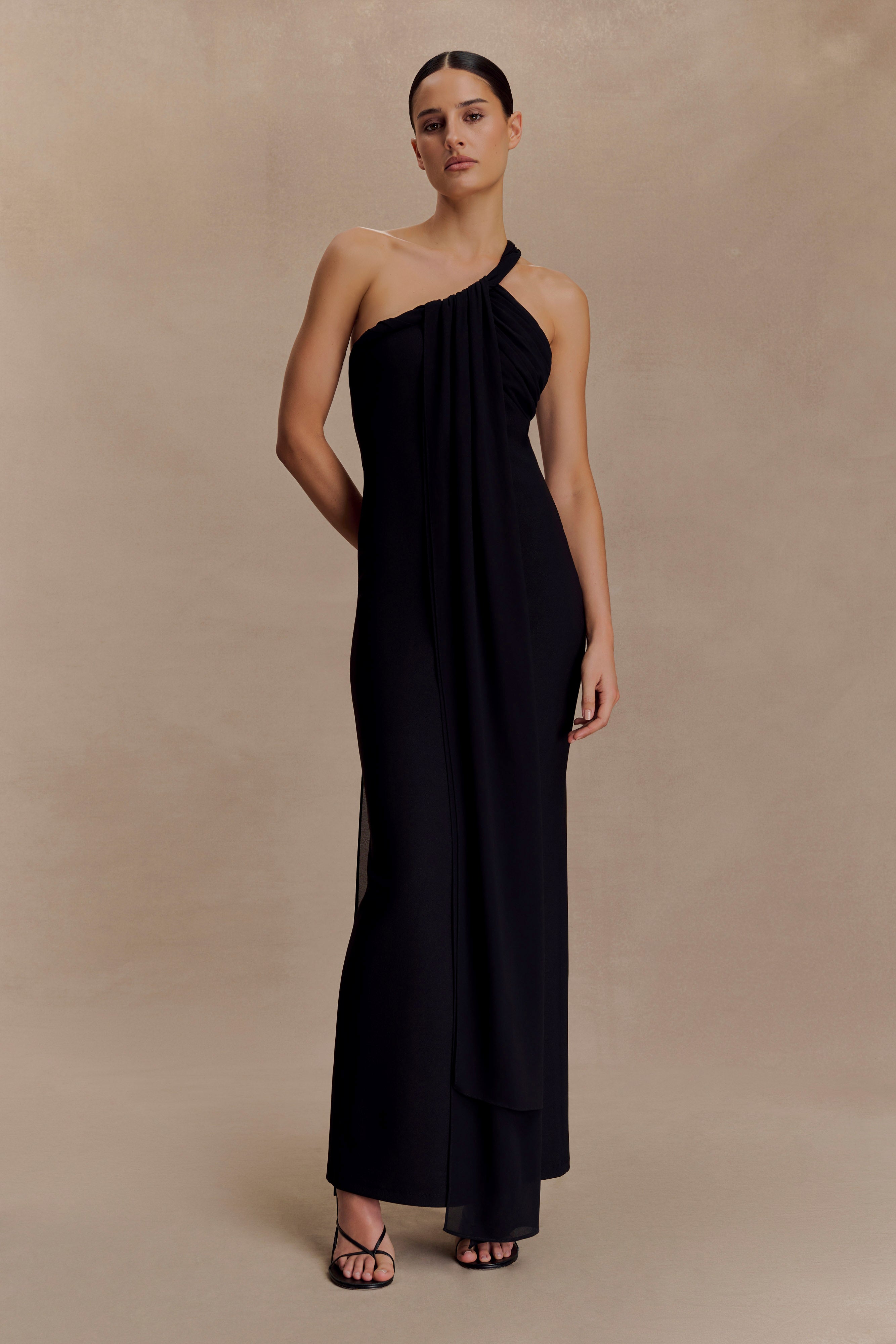 Philippa Knotted Crepe Maxi Dress - Black - Image 7