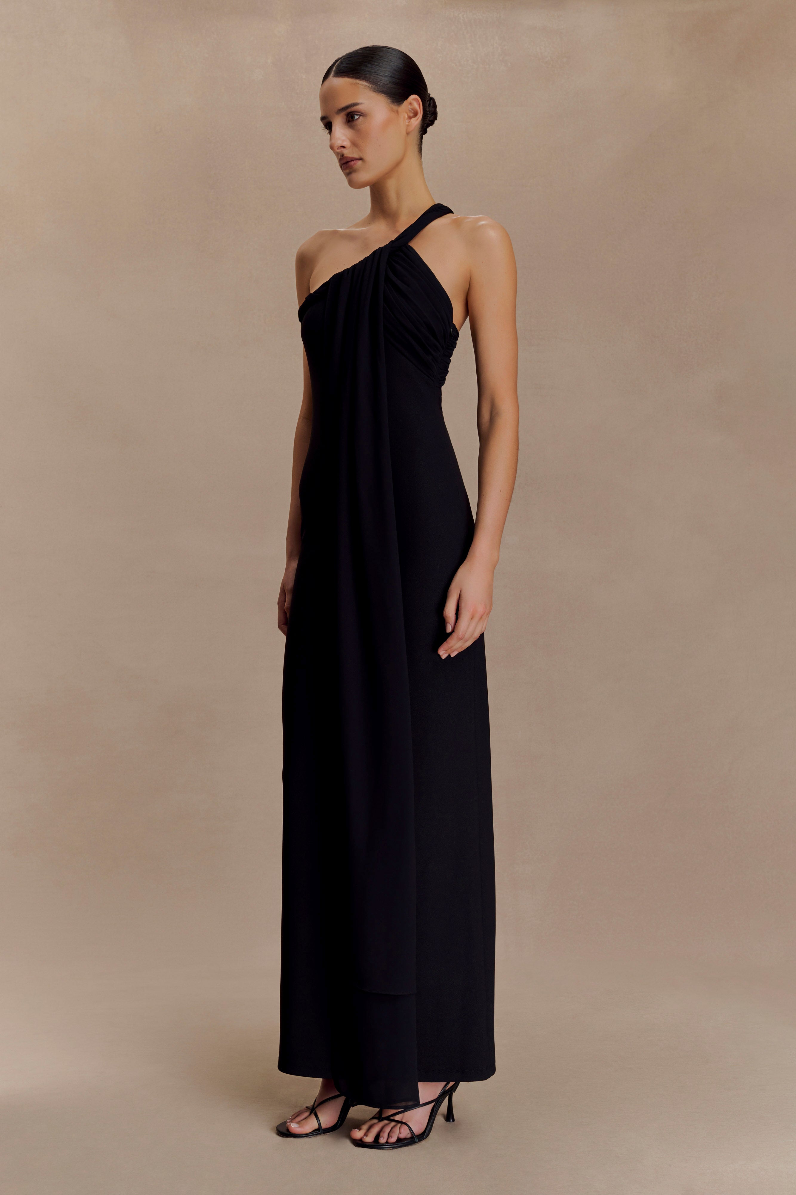 Philippa Knotted Crepe Maxi Dress - Black - Image 4