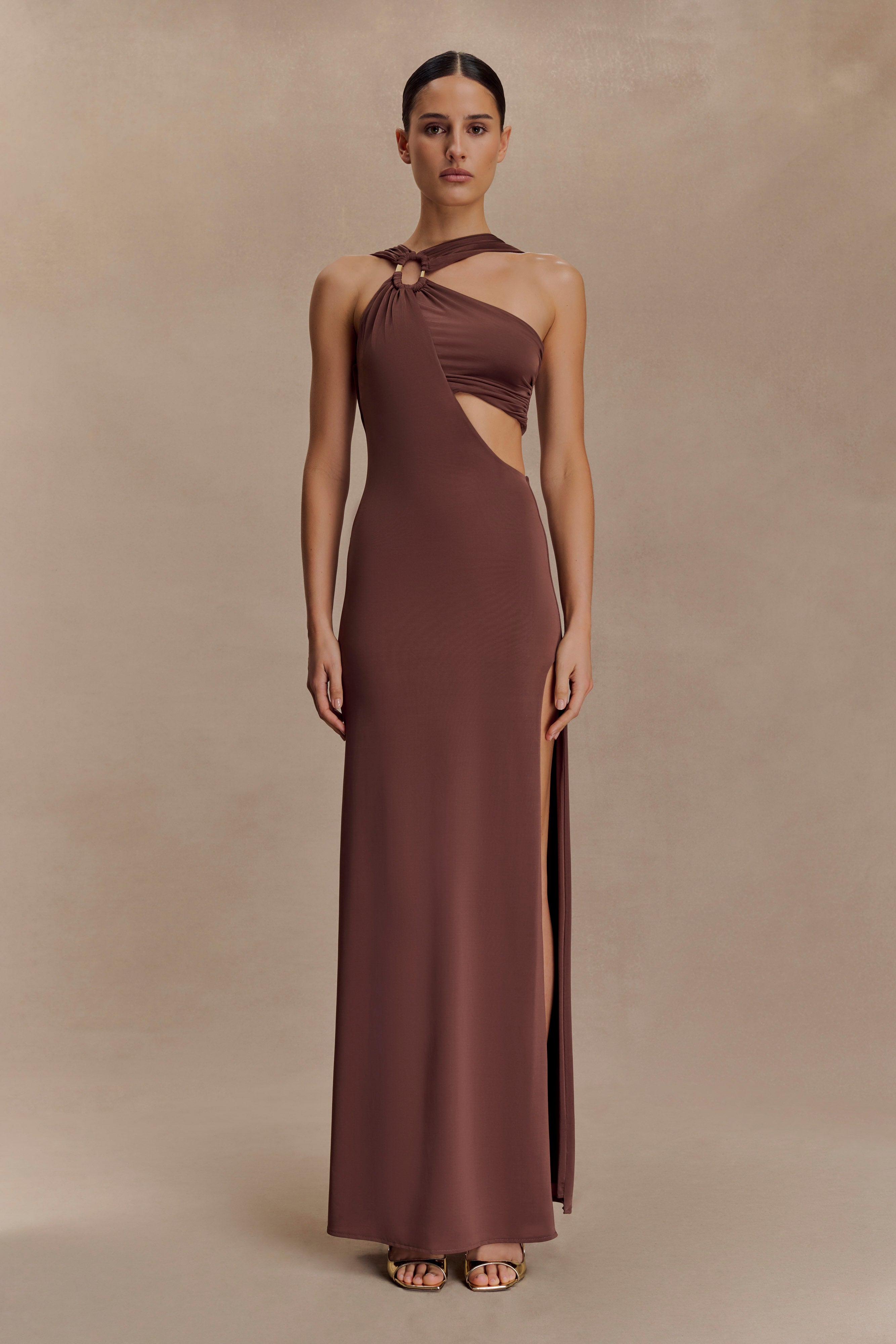 Alternative view of Lottie Slinky Maxi Dress With Split - Chocolate