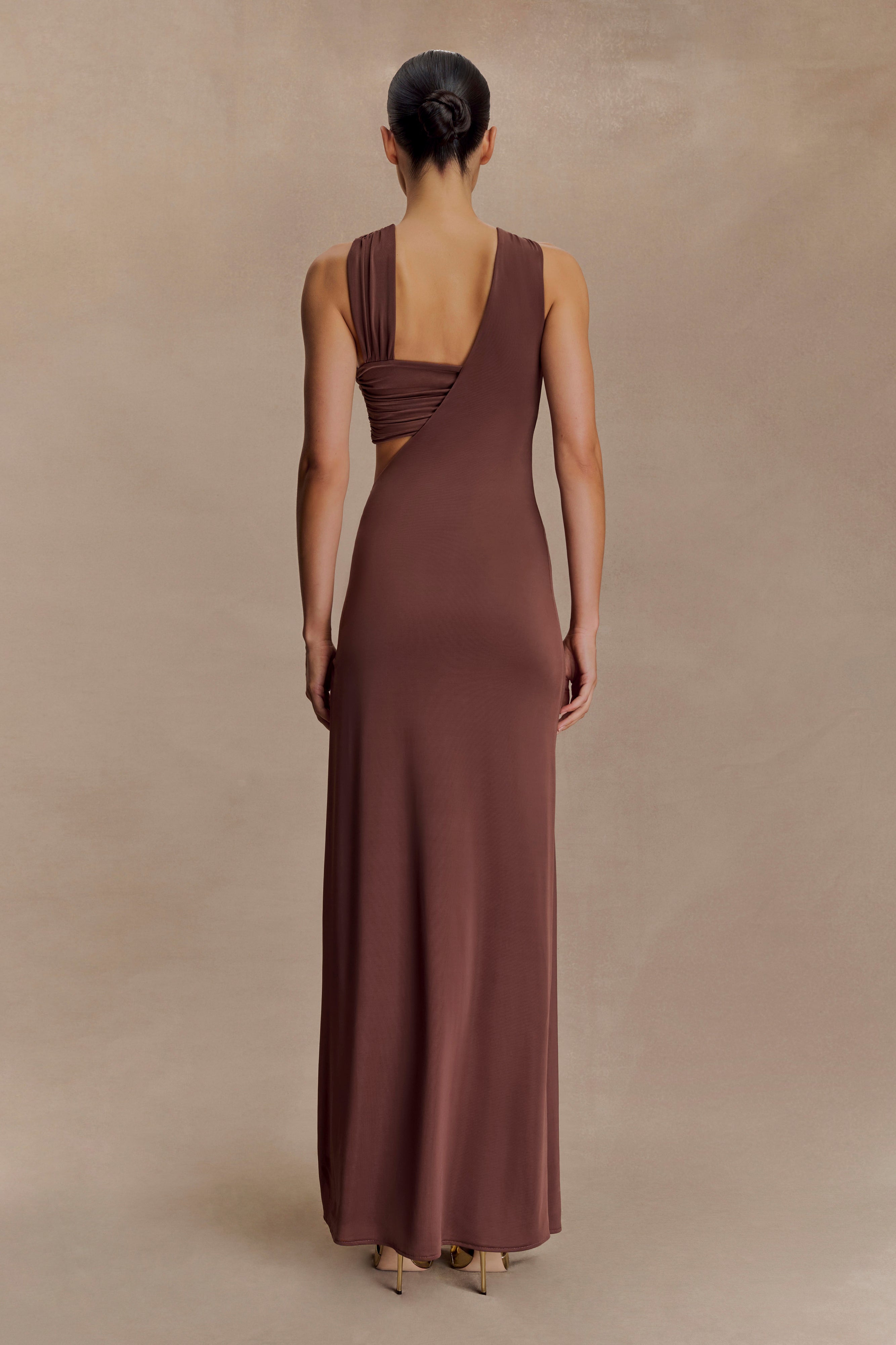 Lottie Slinky Maxi Dress With Split - Chocolate - Image 3