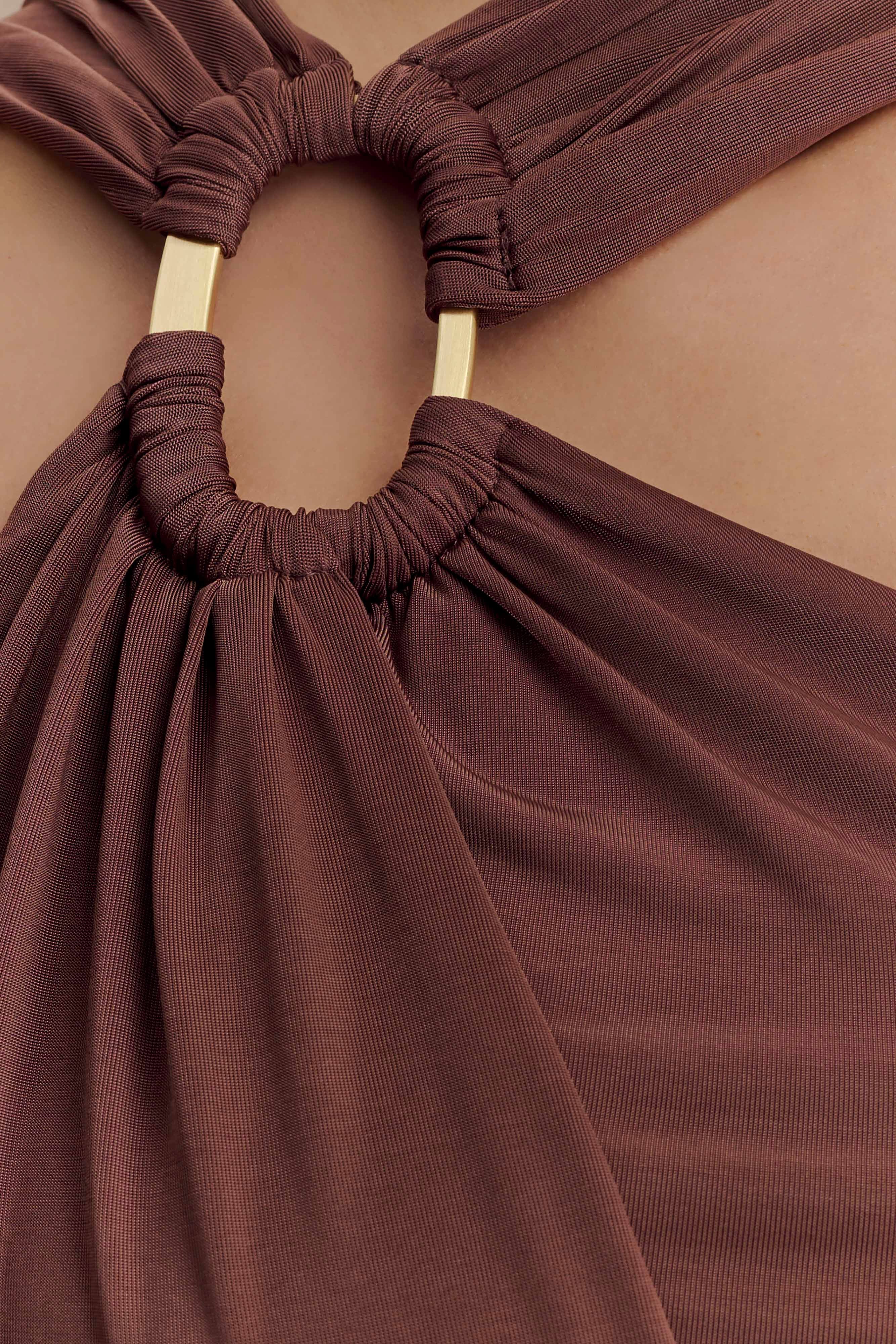 Lottie Slinky Maxi Dress With Split - Chocolate - Image 7