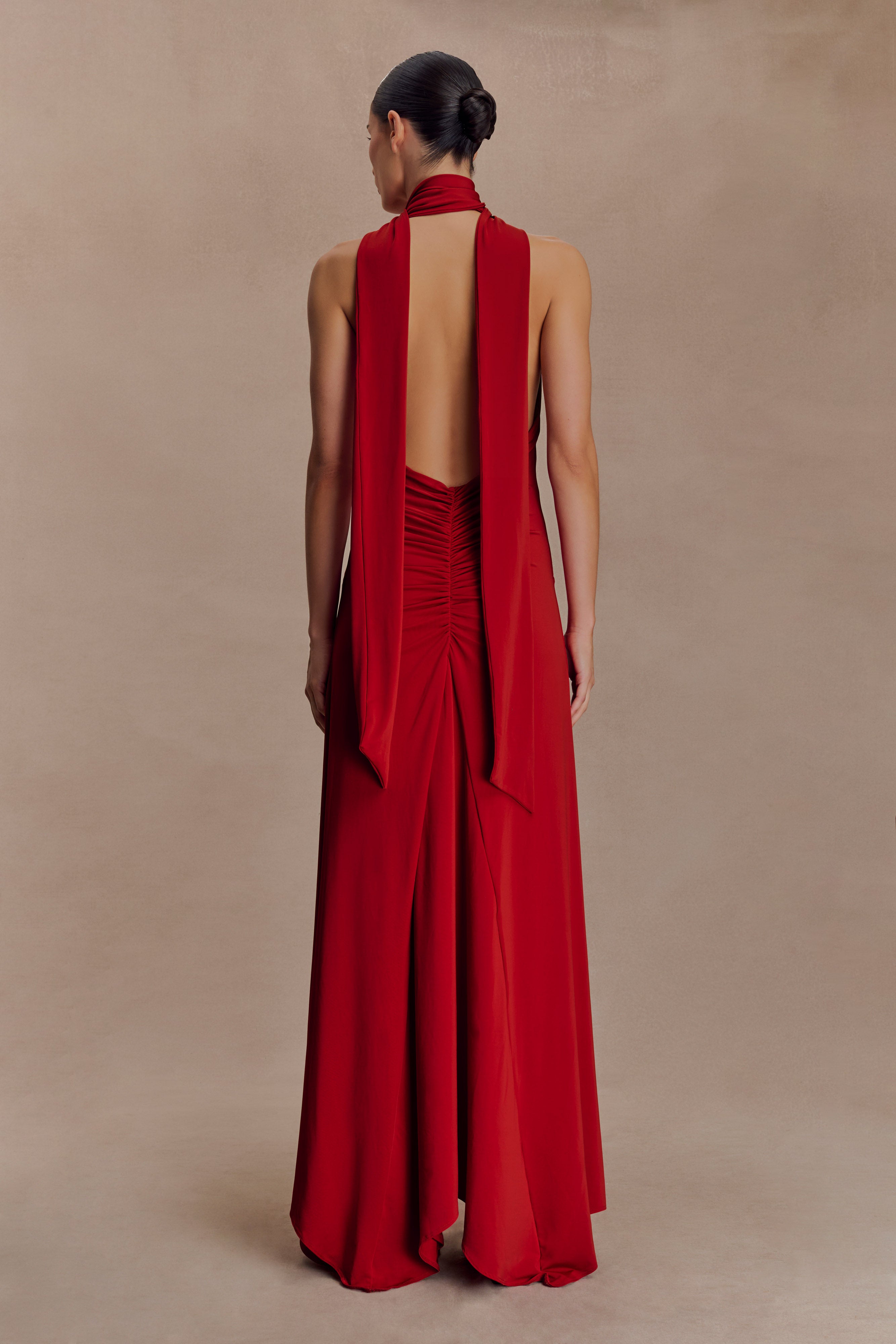 Alternative view of Juliet Slinky Maxi Dress With Scarf - Ruby
