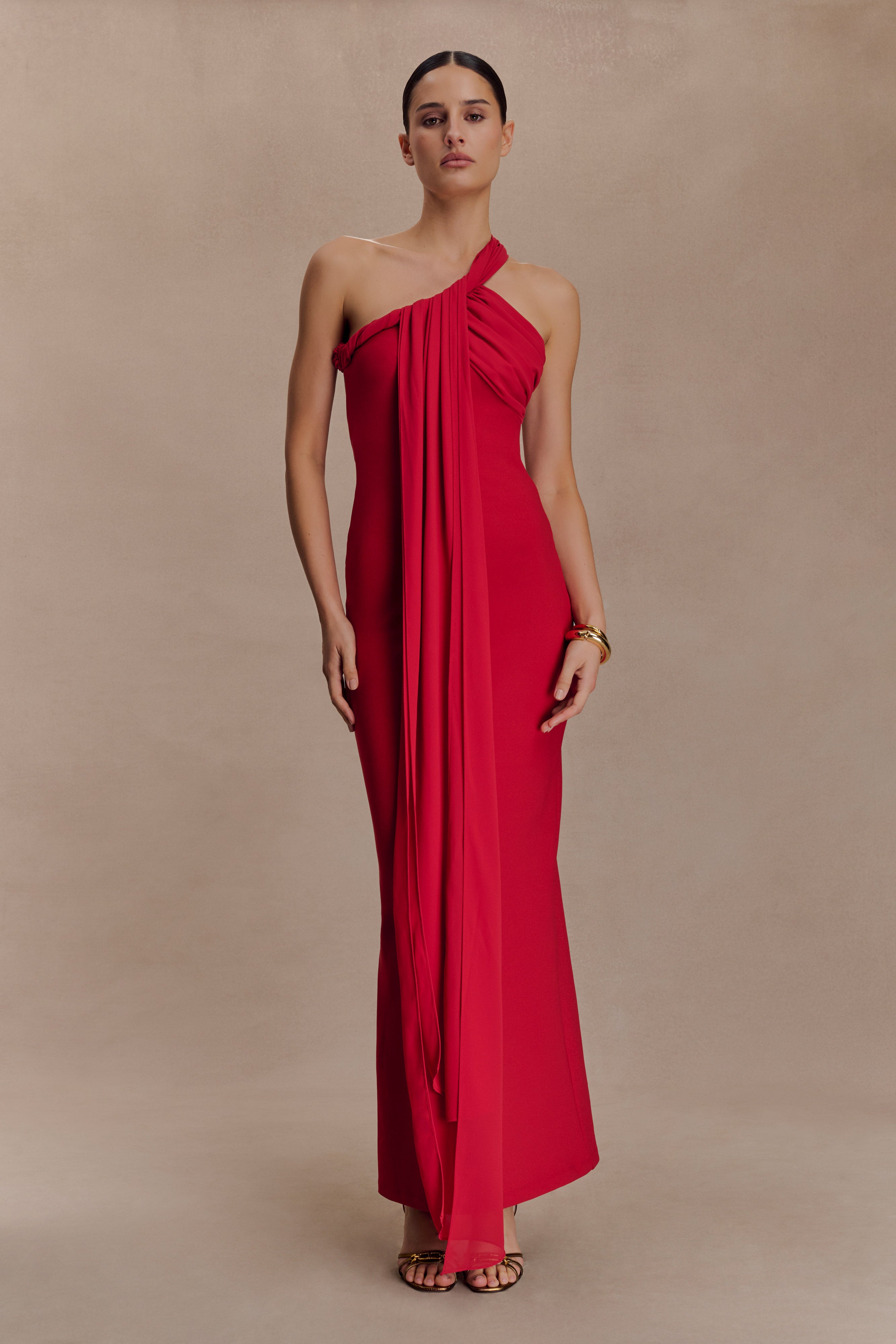 Philippa Knotted Crepe Maxi Dress - Ruby - Image 7