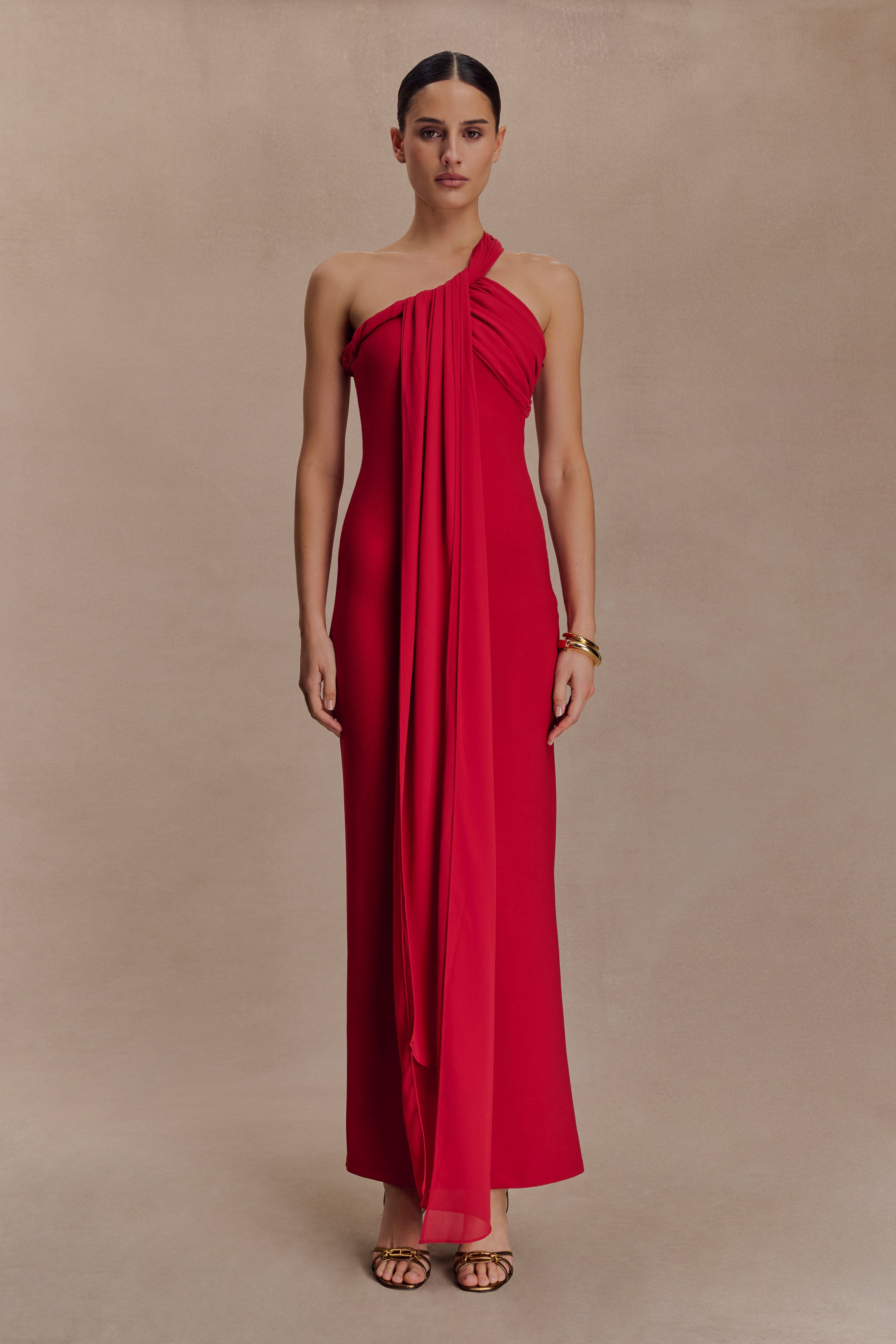 Philippa Knotted Crepe Maxi Dress - Ruby - Image 3