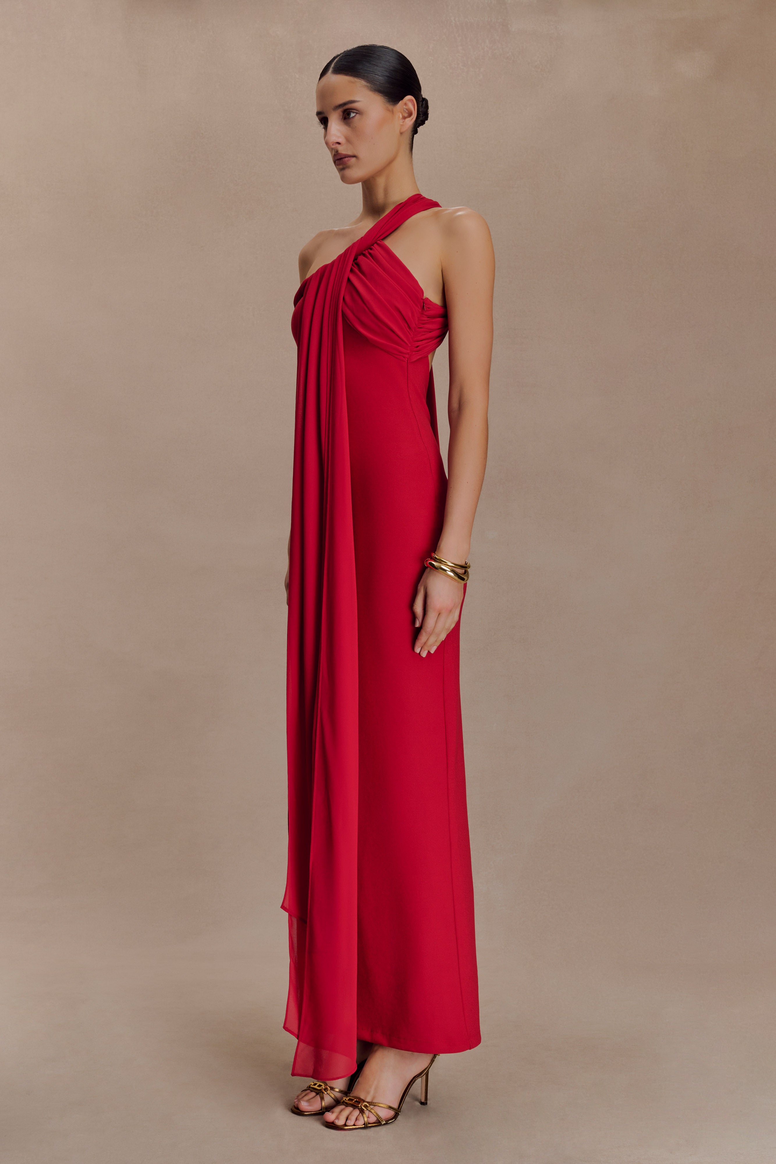 Philippa Knotted Crepe Maxi Dress - Ruby - Image 6