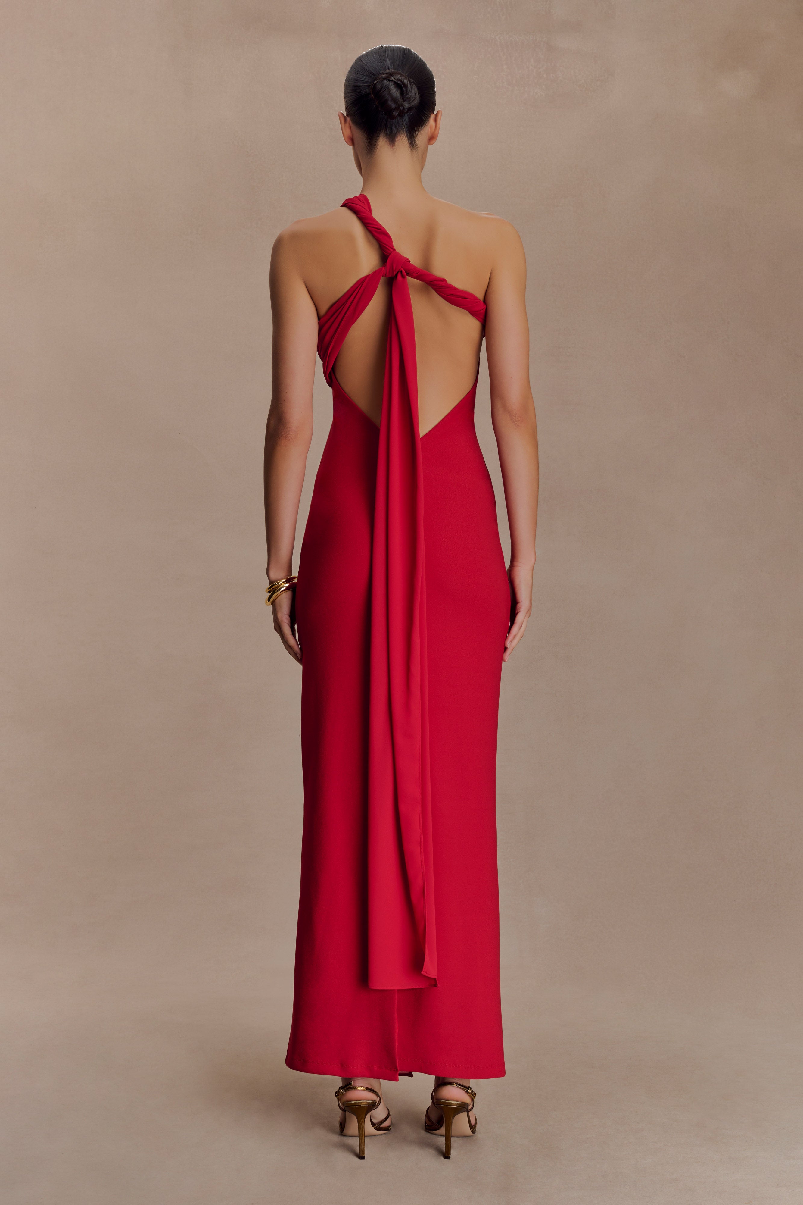 Philippa Knotted Crepe Maxi Dress - Ruby - Image 4