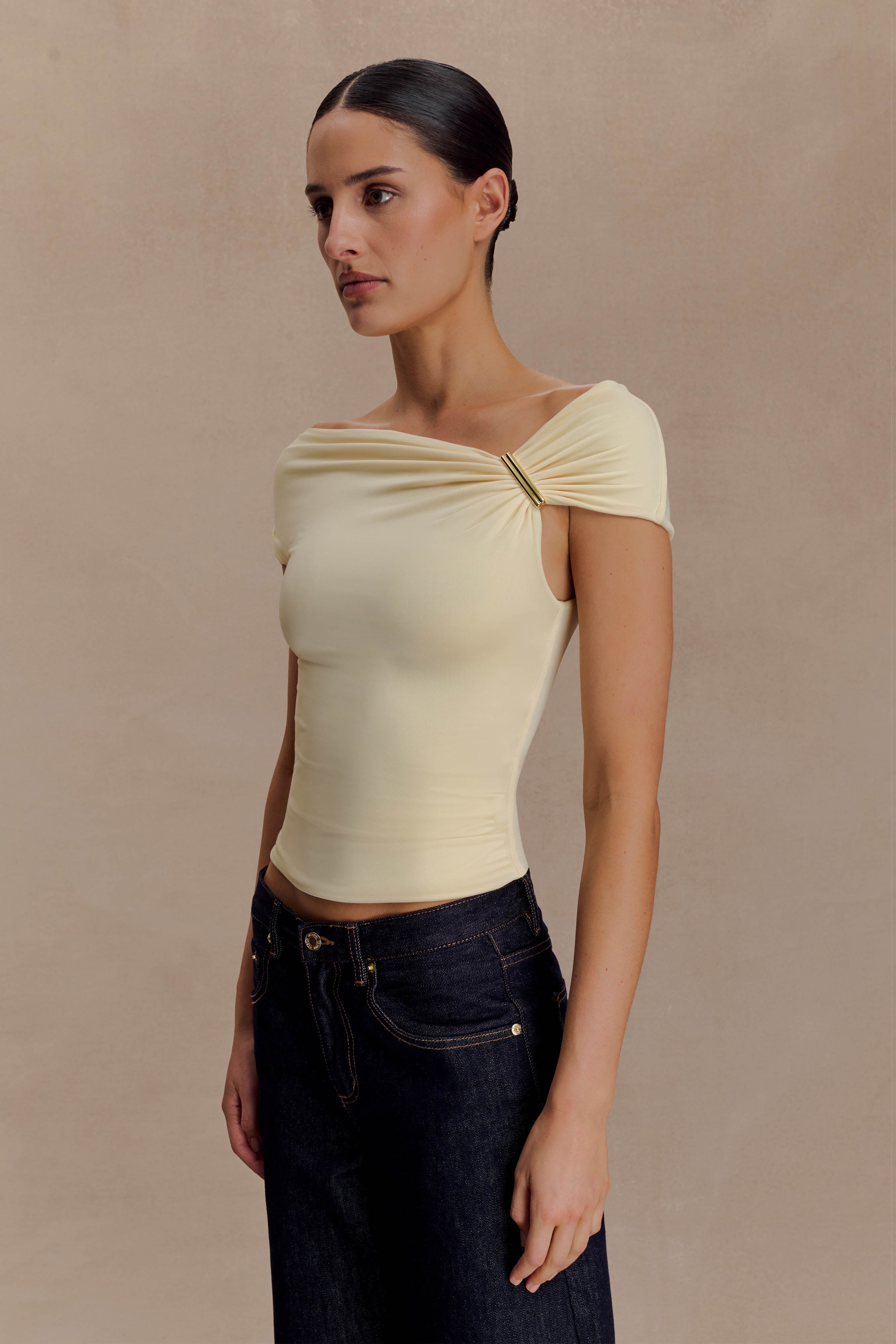Kinsley Slinky Top With Hardware - Pale Lemon - Image 3