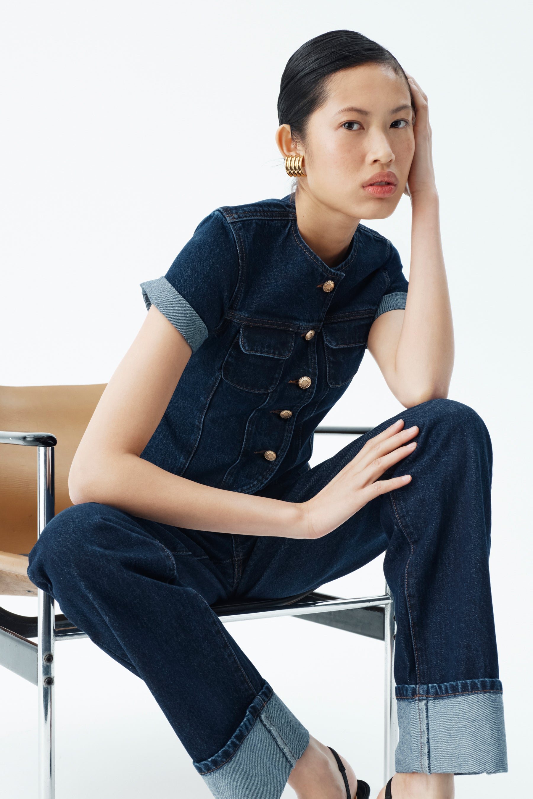 Alternative view of Marge Fitted Denim Short Sleeve Top - Indigo Blue