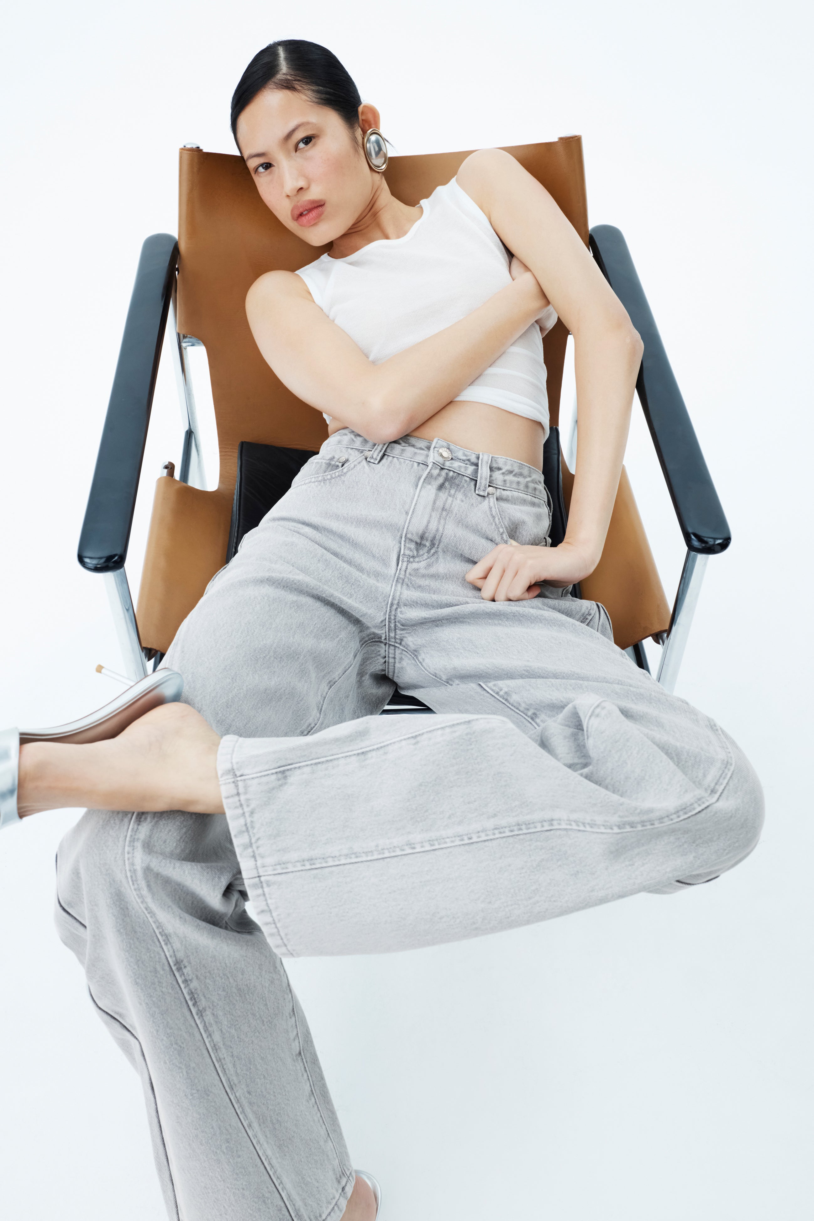 Alternative view of Georgette Mid Rise Paneled Denim Jeans - Grey