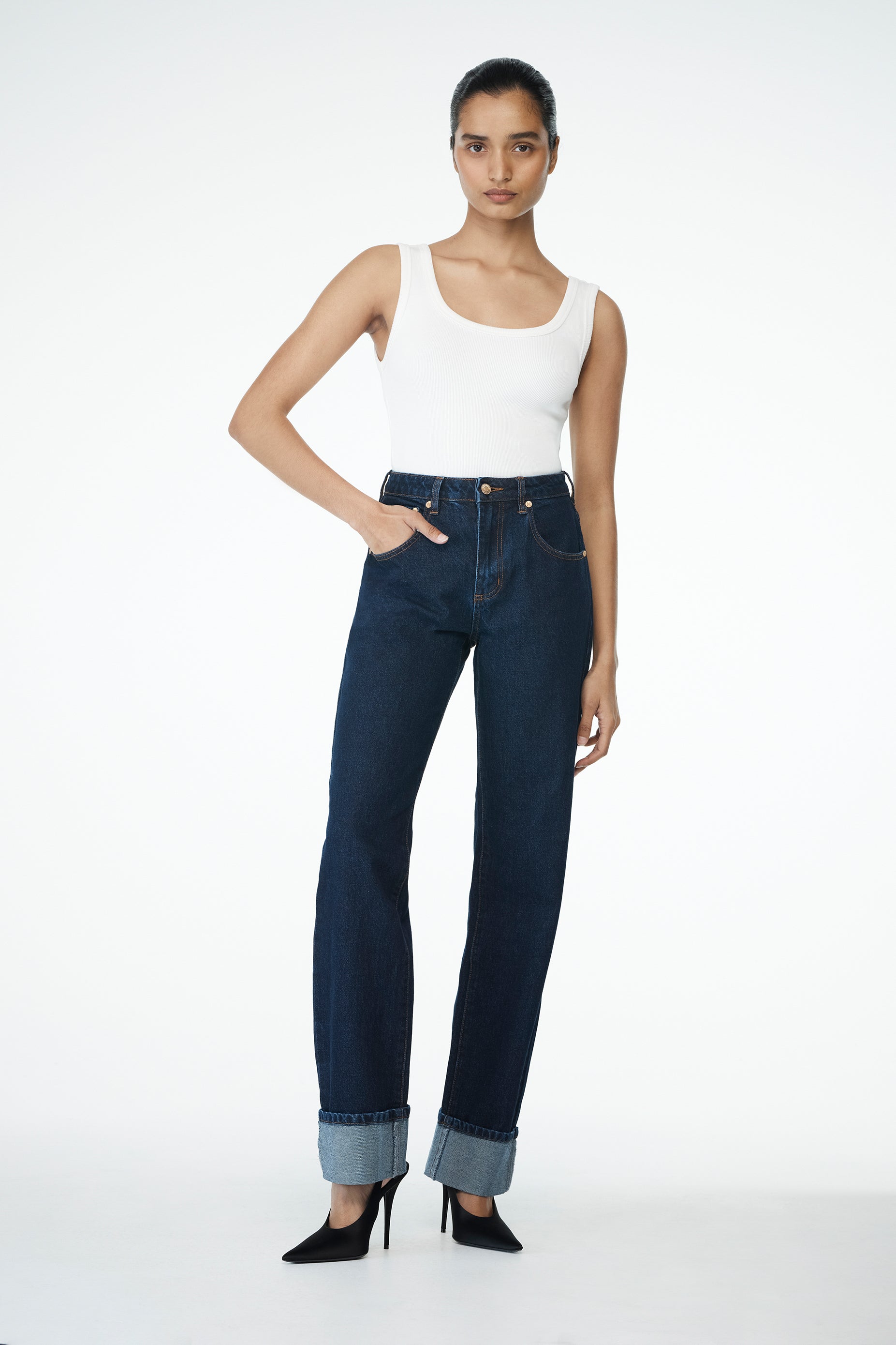 Alternative view of Kirralee Straight Leg Cuffed Jeans - Indigo Blue