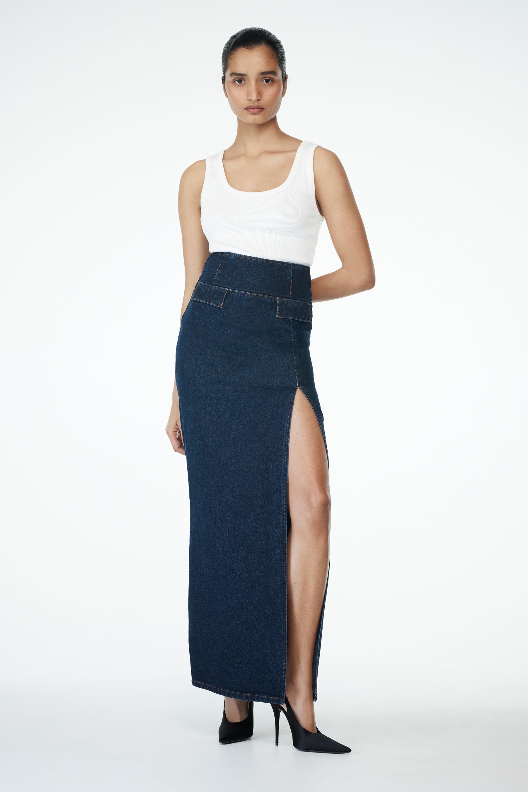 Maylena High Rise Denim Maxi Skirt - Indigo Blue - Image 7