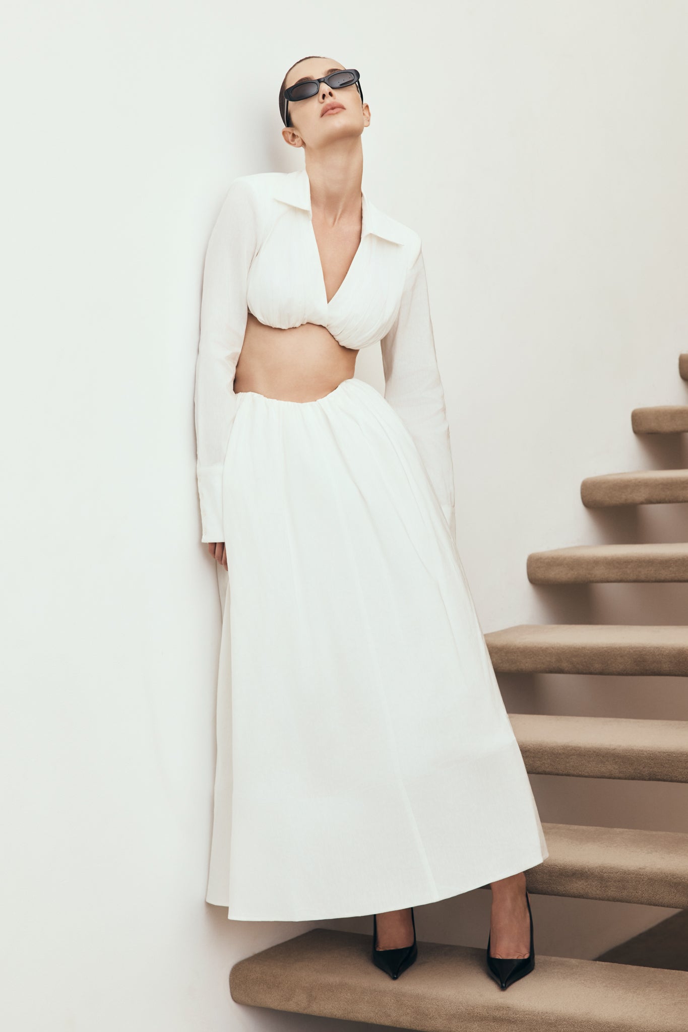 Greta Gathered Maxi Skirt - White - Image 8