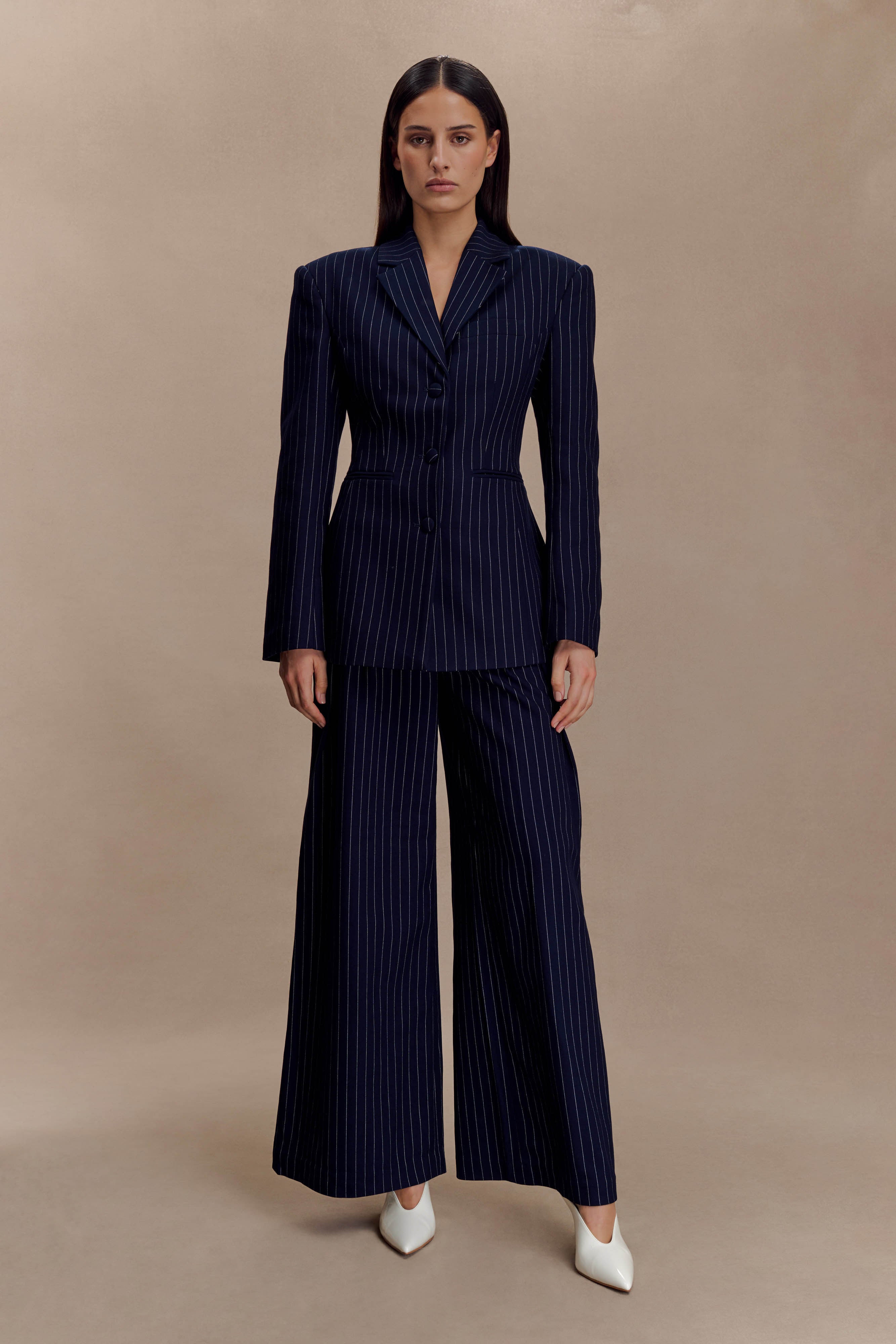 Alternative view of Jacqueline Pleated Wide Leg Pants - Navy Pinstripe