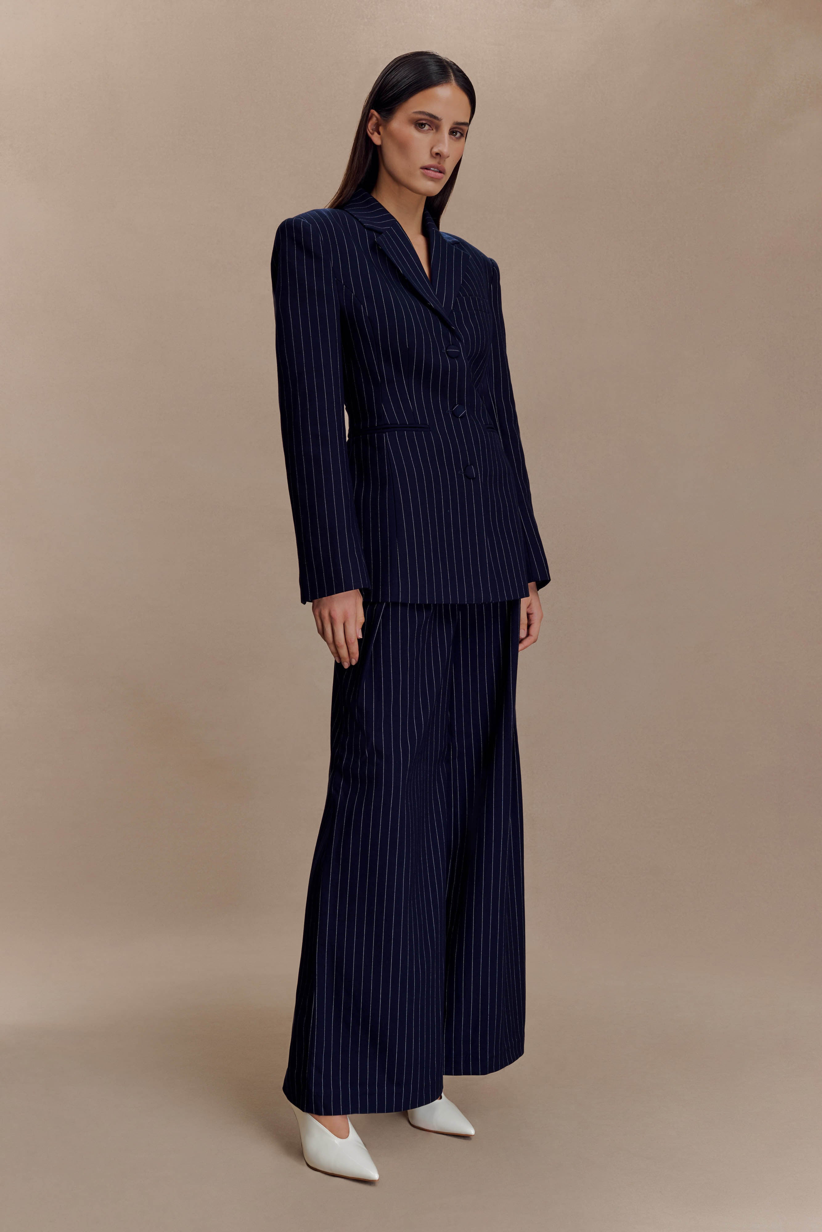 Bellamy Cinched Blazer - Navy Pinstripe - Image 6