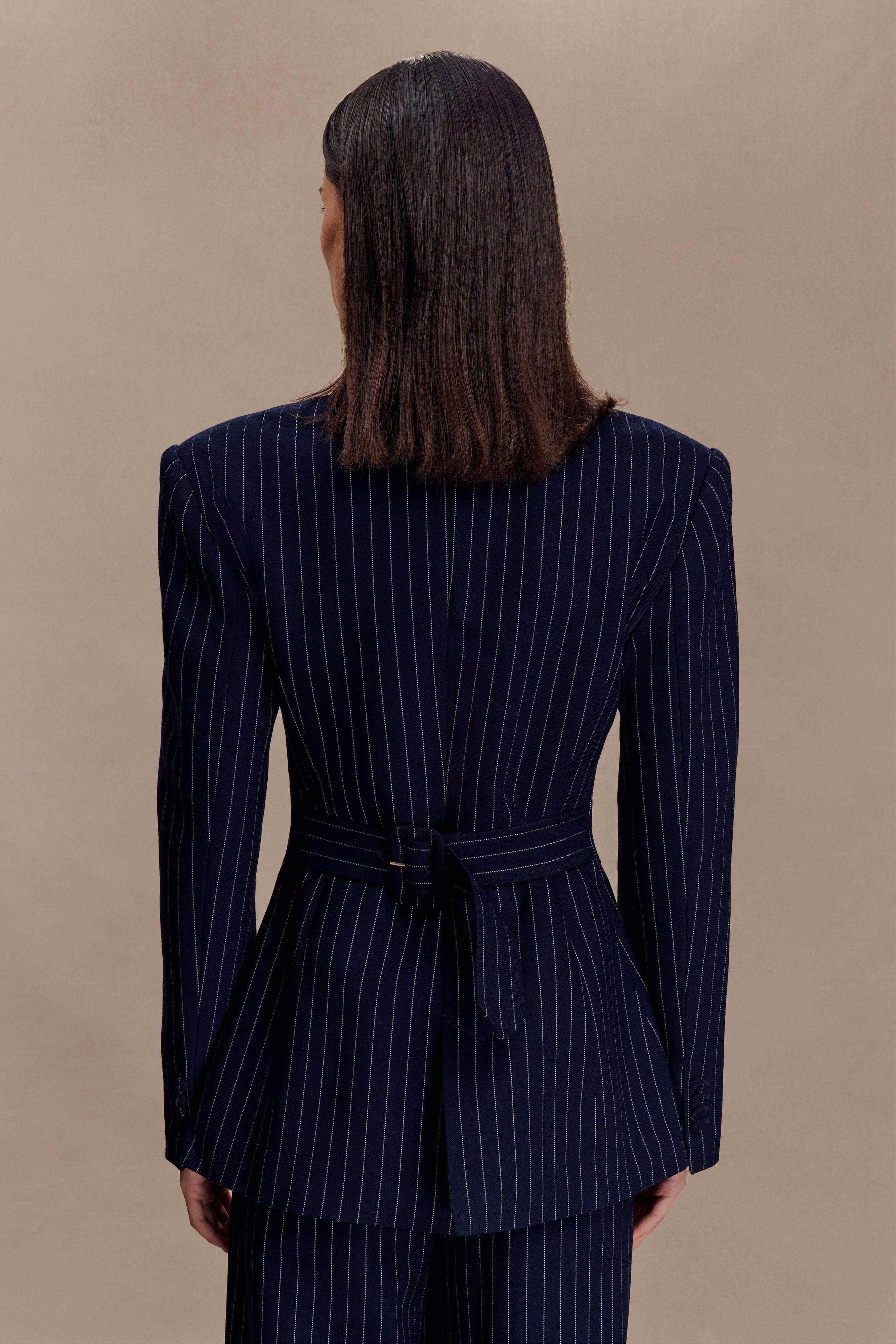 Bellamy Cinched Blazer - Navy Pinstripe - Image 4