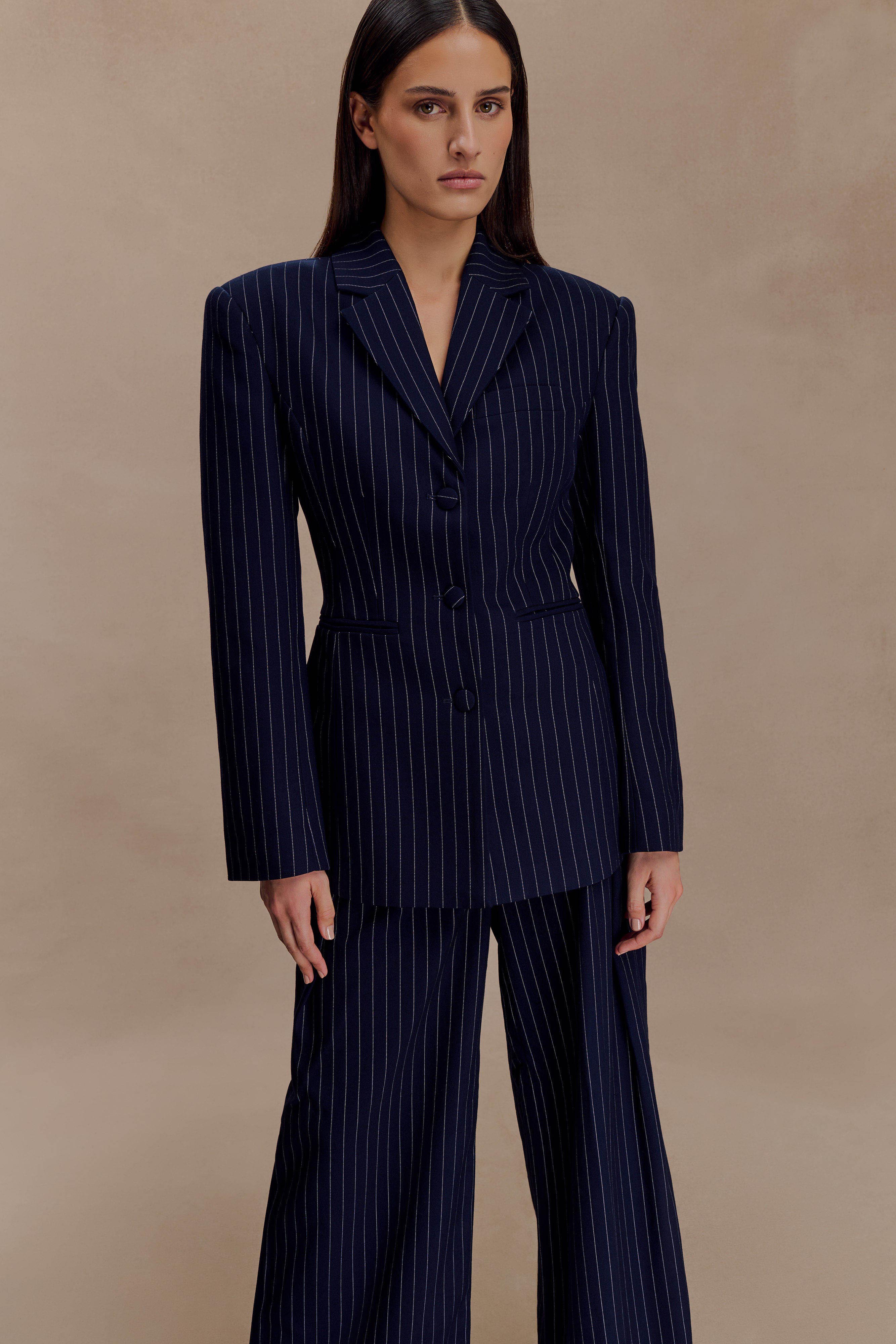 Bellamy Cinched Blazer - Navy Pinstripe - Image 8
