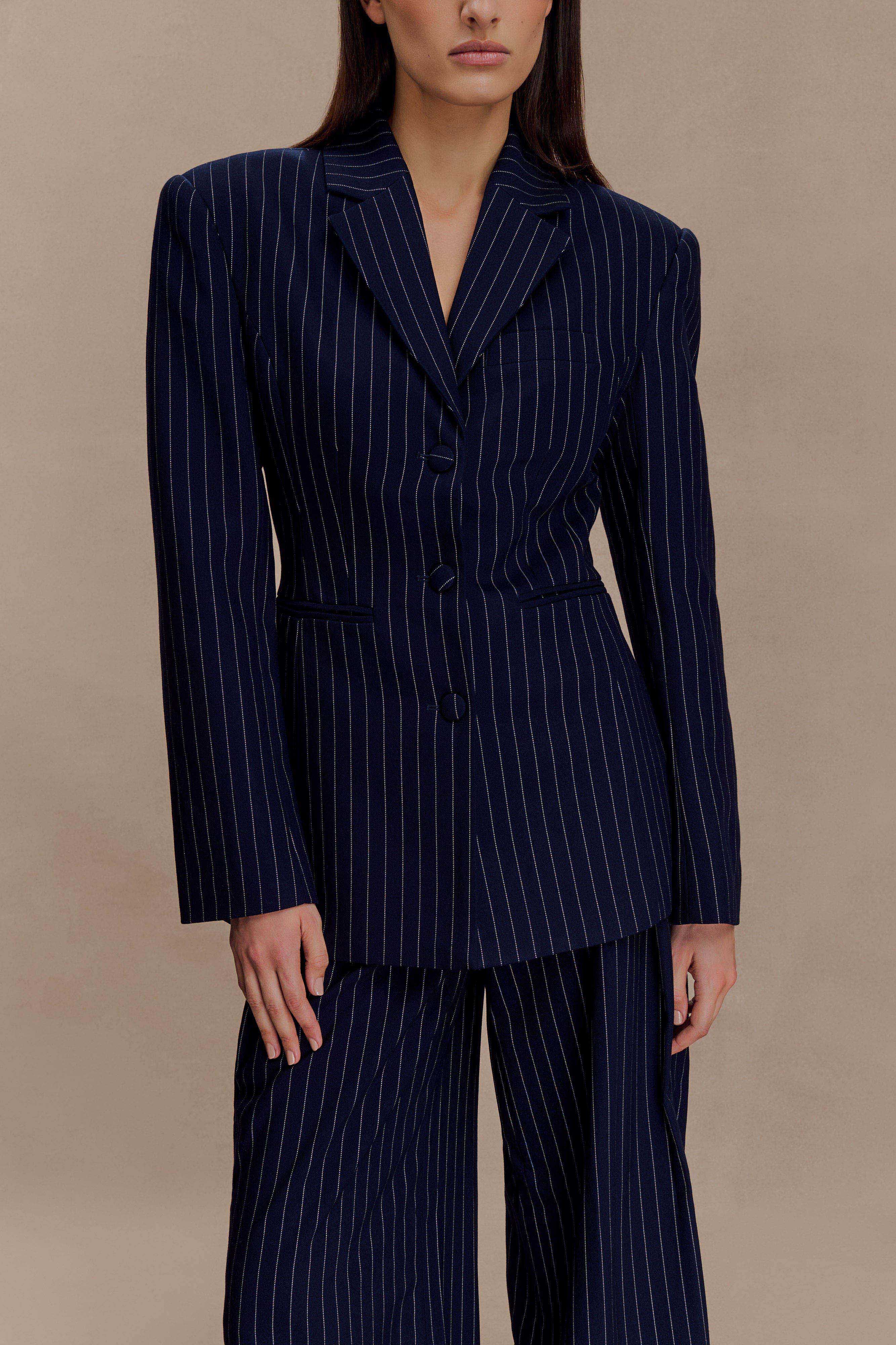 Bellamy Cinched Blazer - Navy Pinstripe - Image 3