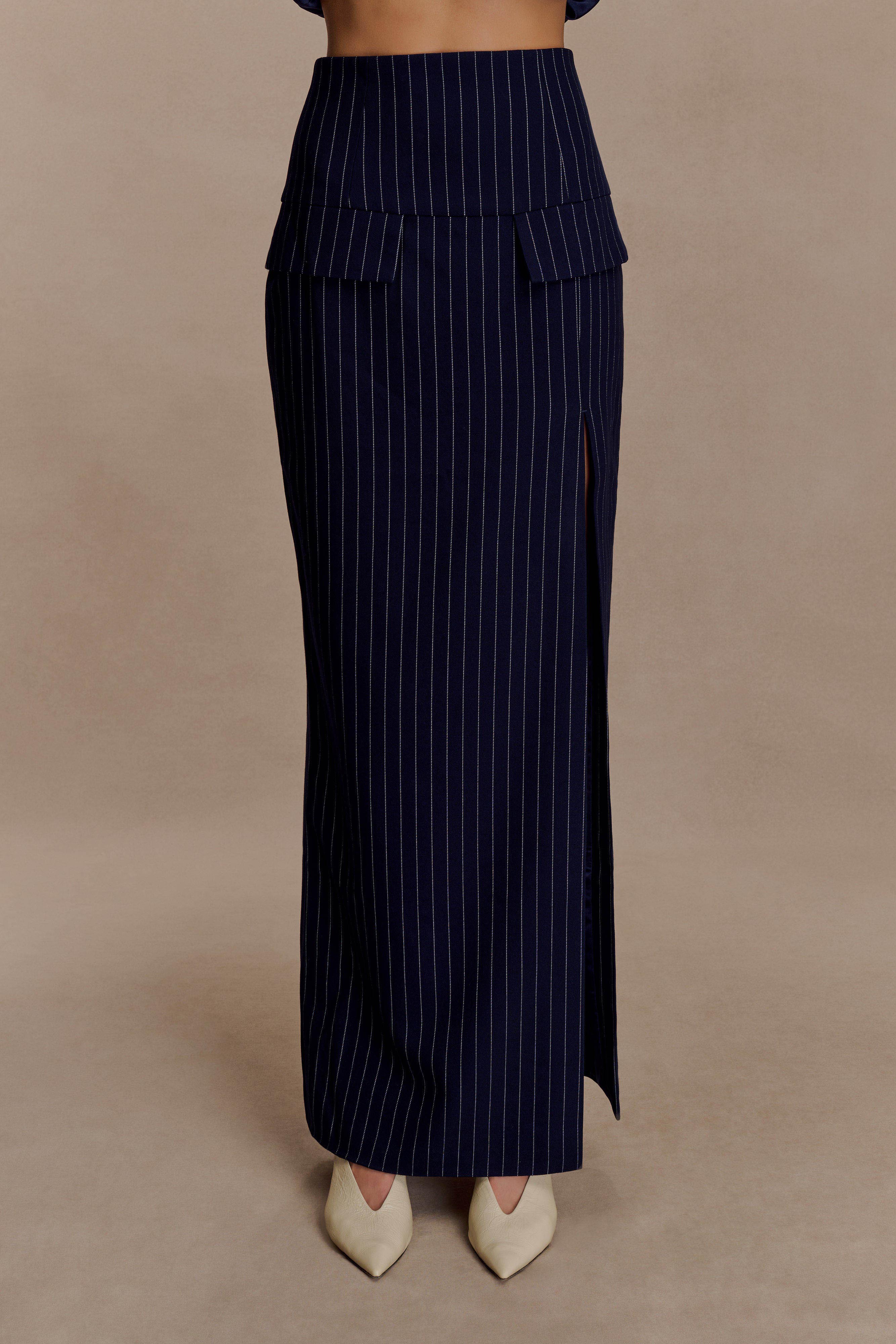Cassie Column Maxi Skirt - Navy Pinstripe - Image 6