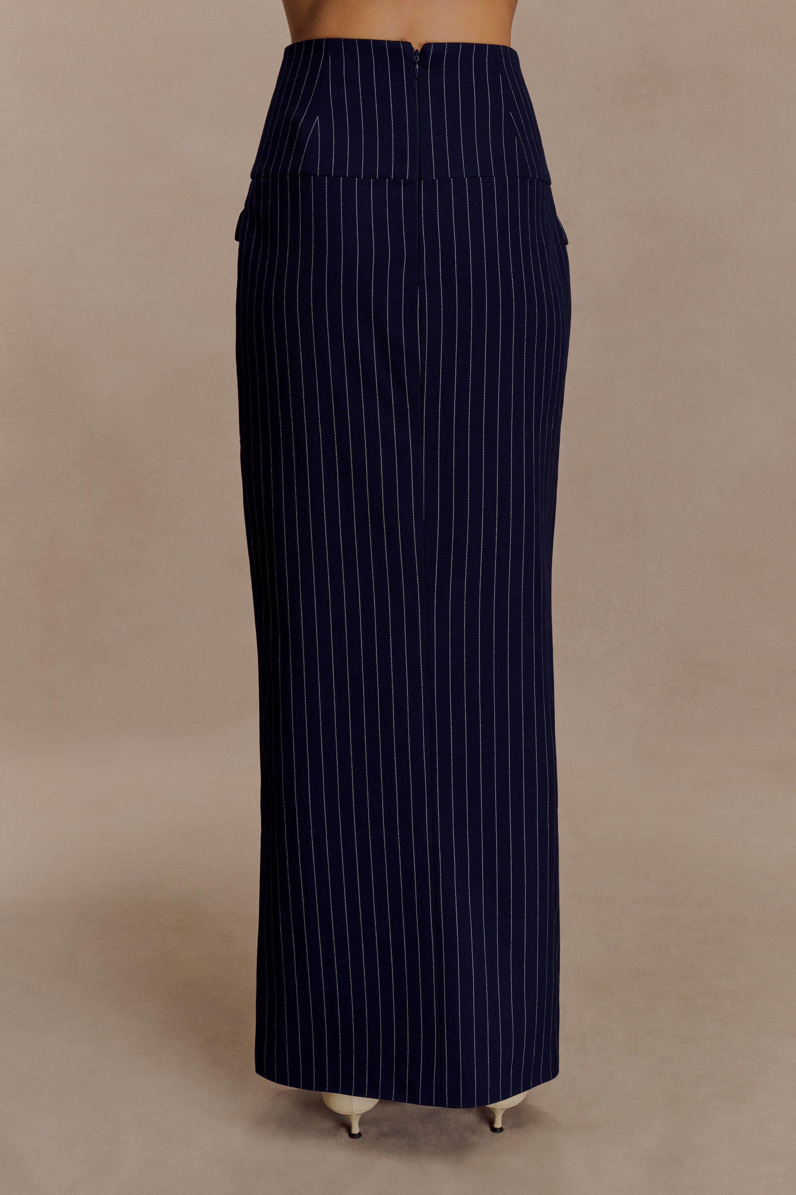 Cassie Column Maxi Skirt - Navy Pinstripe - Image 5