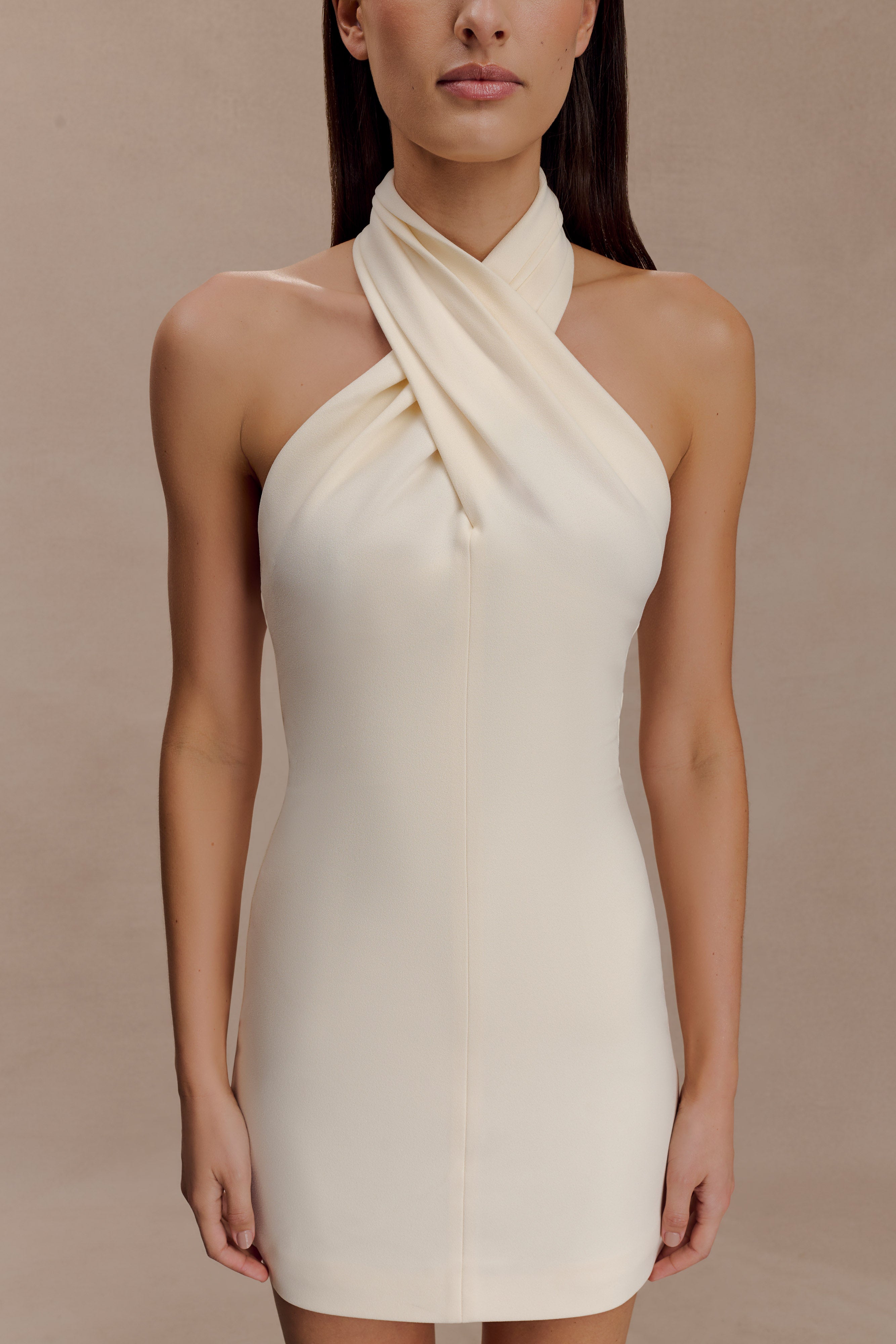 Christina Cross Over Mini Dress - Buttercream - Image 3