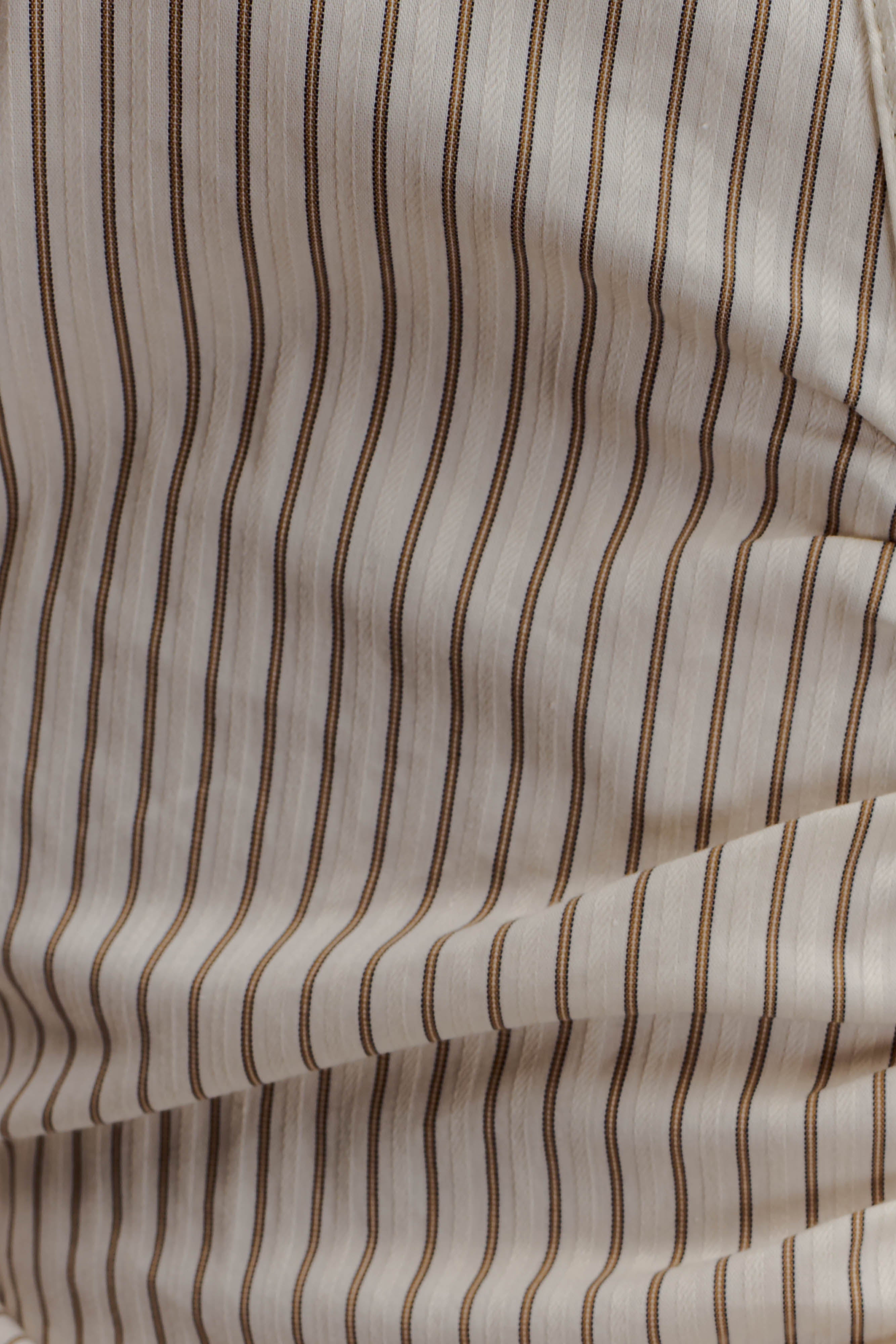 Millie Tie Back Cotton Shirt - Beige Pinstripe - Image 9