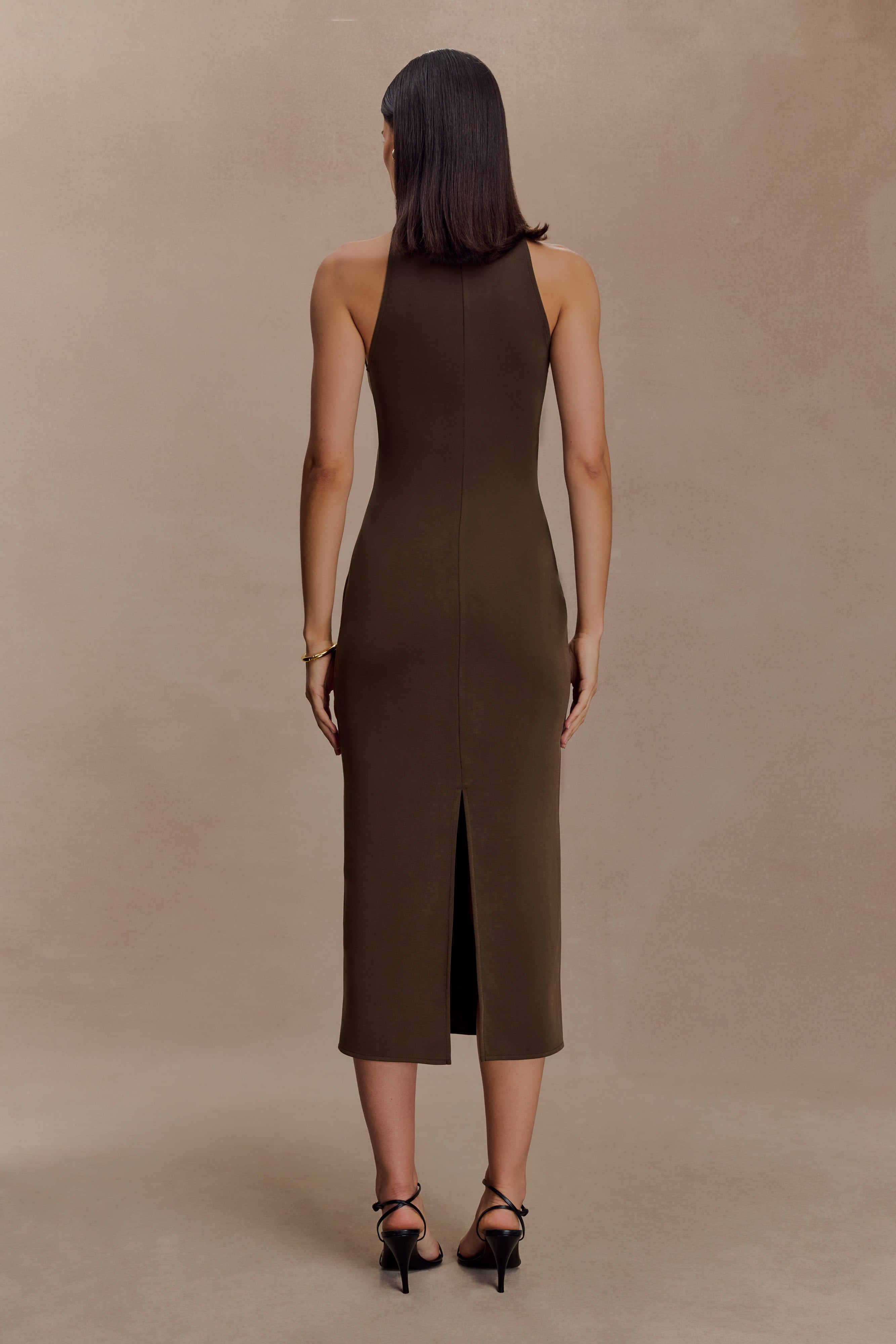 Kennedy High Neck Midi Dress - Chocolate - Image 4