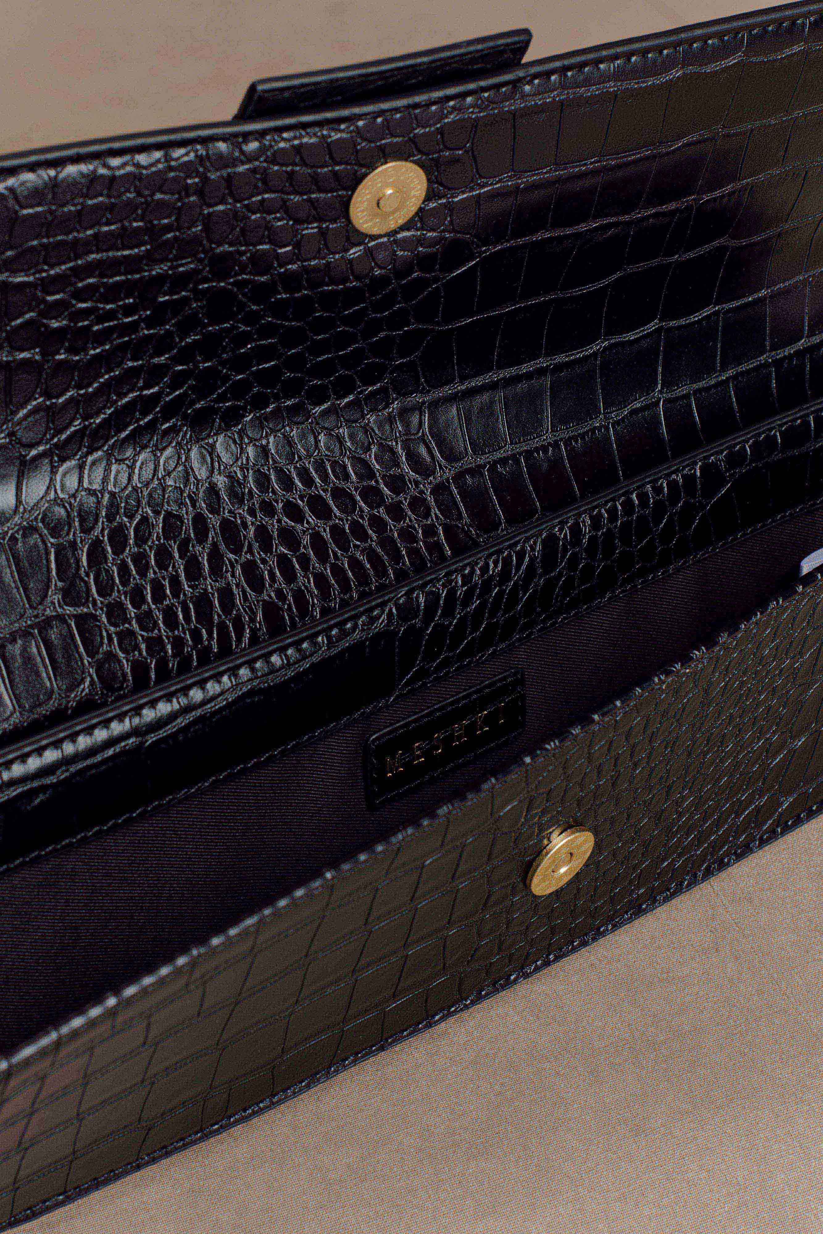 Jessica Faux Leather Crocodile Clutch - Black - Image 2