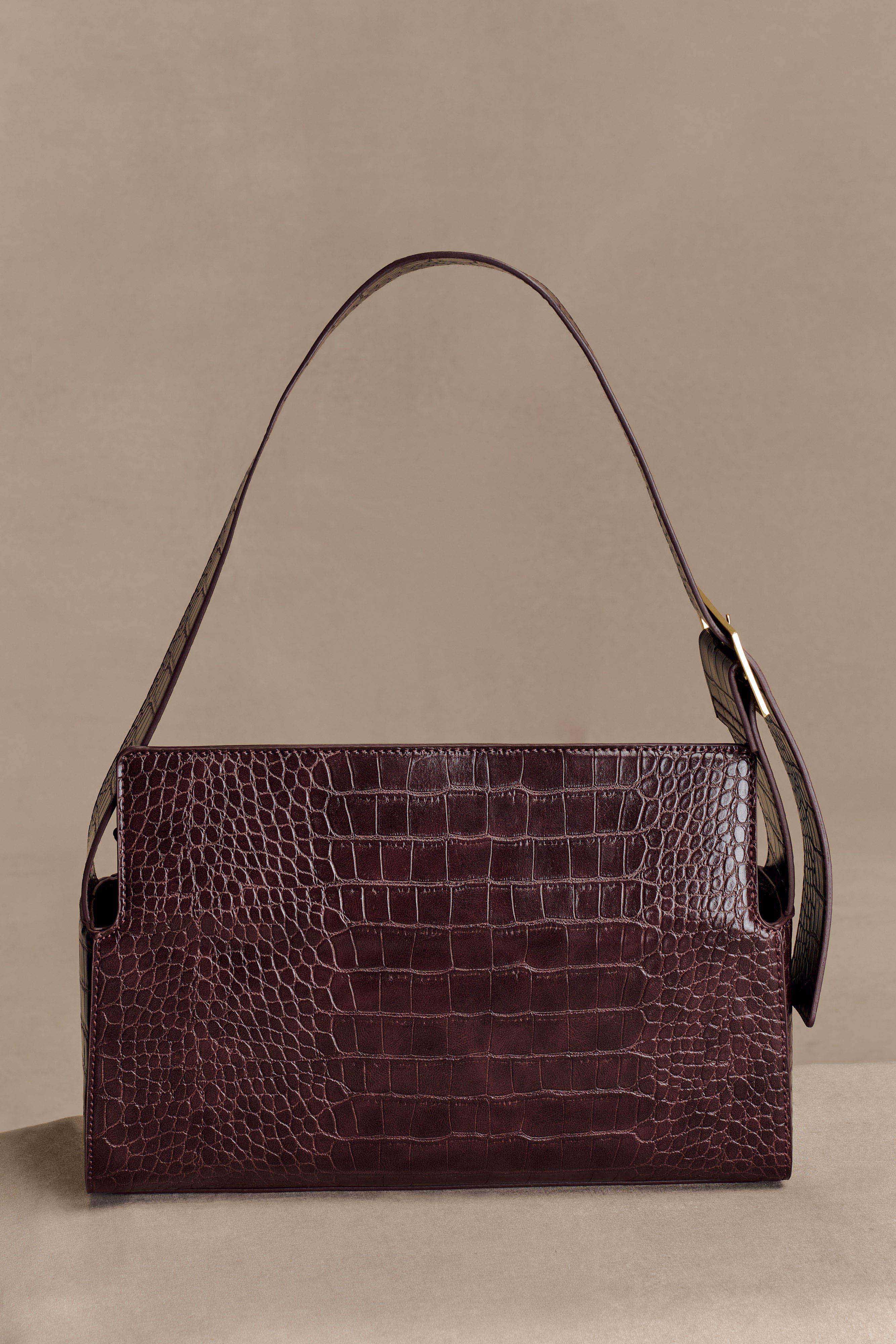 Maria Faux Leather Crocodile Shoulder Bag - Chocolate - Image 6