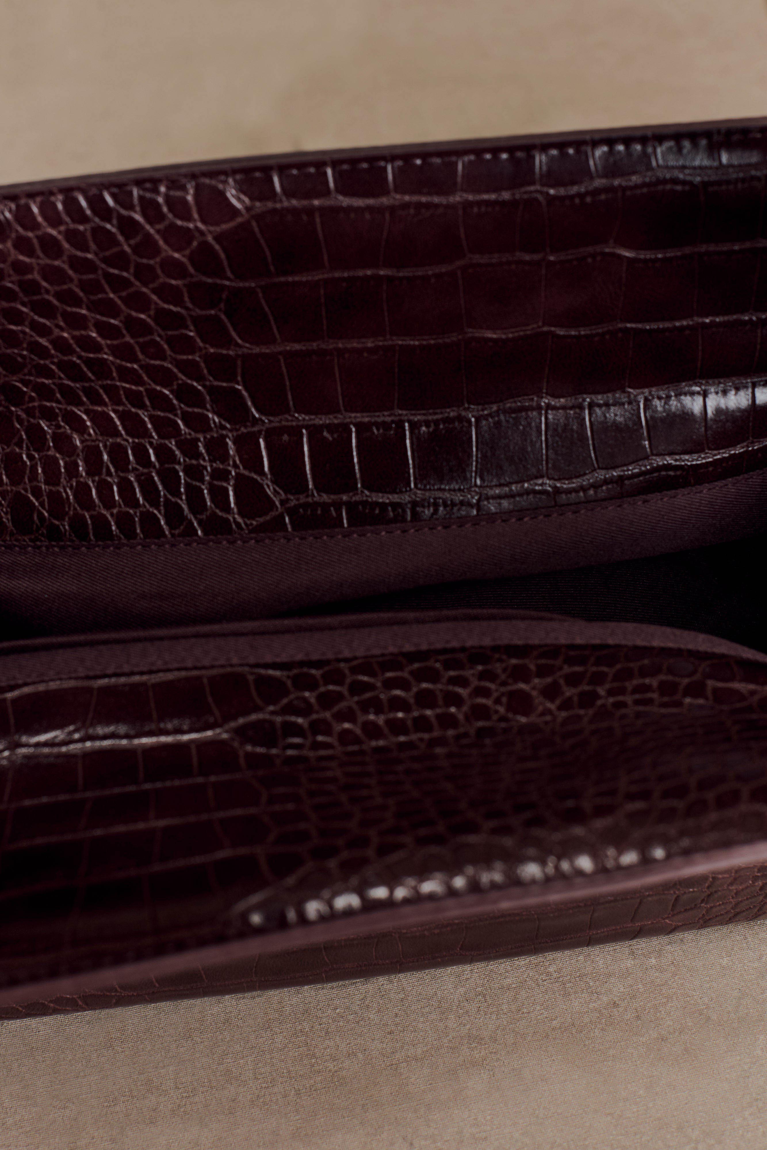 Maria Faux Leather Crocodile Shoulder Bag - Chocolate - Image 5