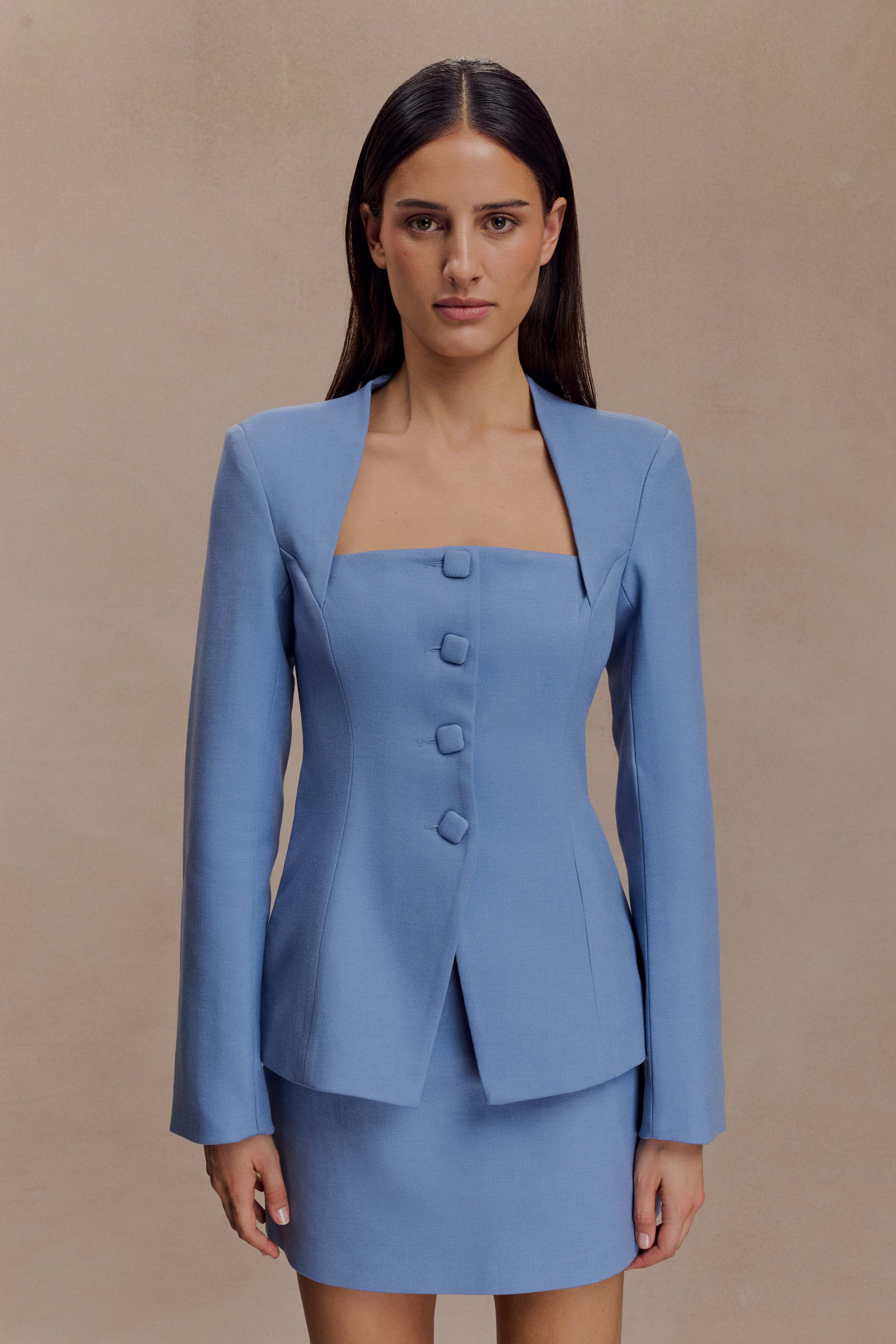 Christel Suiting Fitted Blazer - Ocean Blue - Image 5