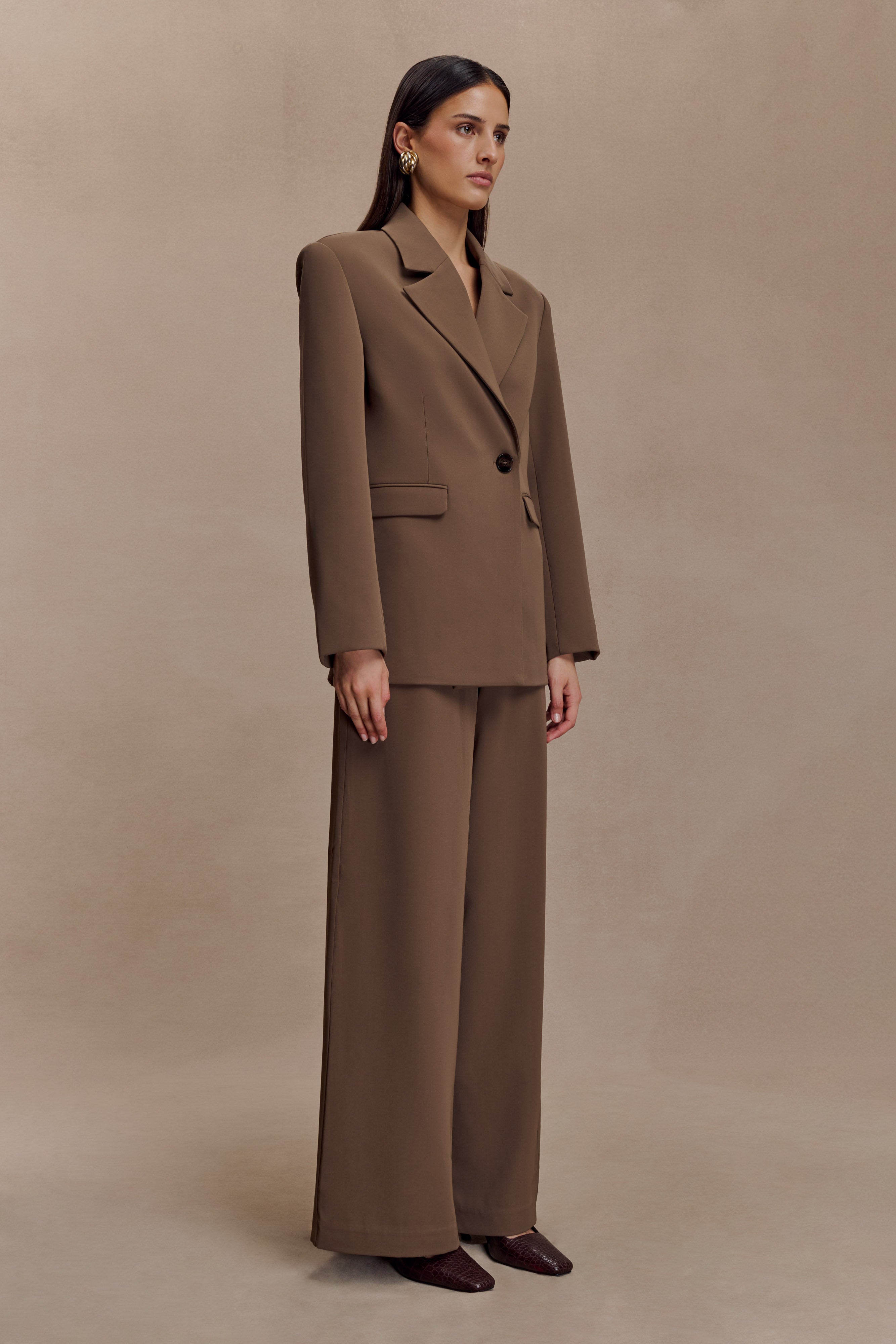 Arlo Wide Leg Suiting Trouser - Cacao Brown - Image 3
