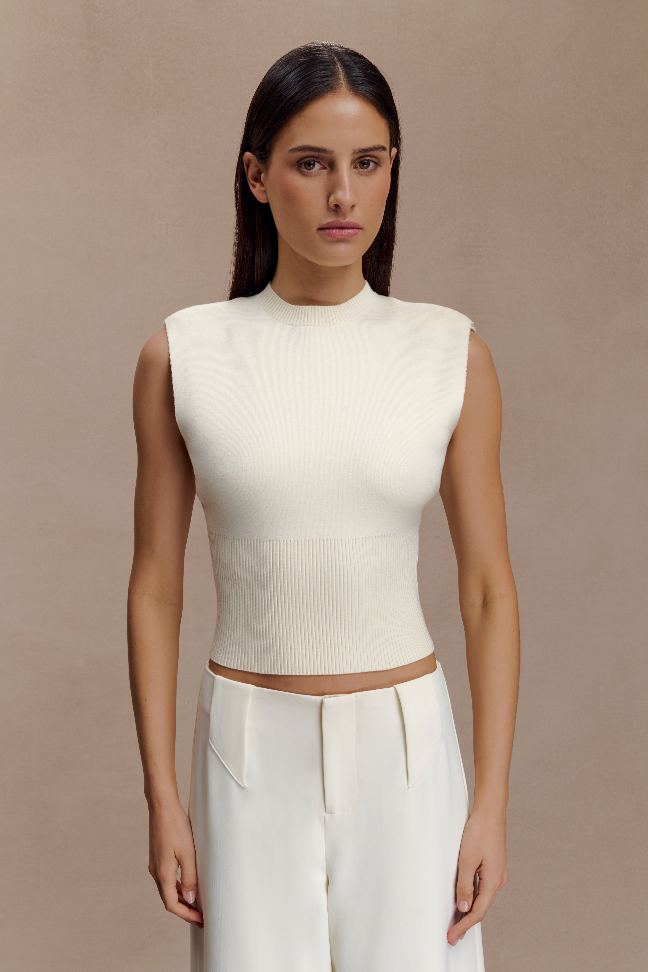 Sharpay Sleeveless Knit Top - Ivory - Image 3