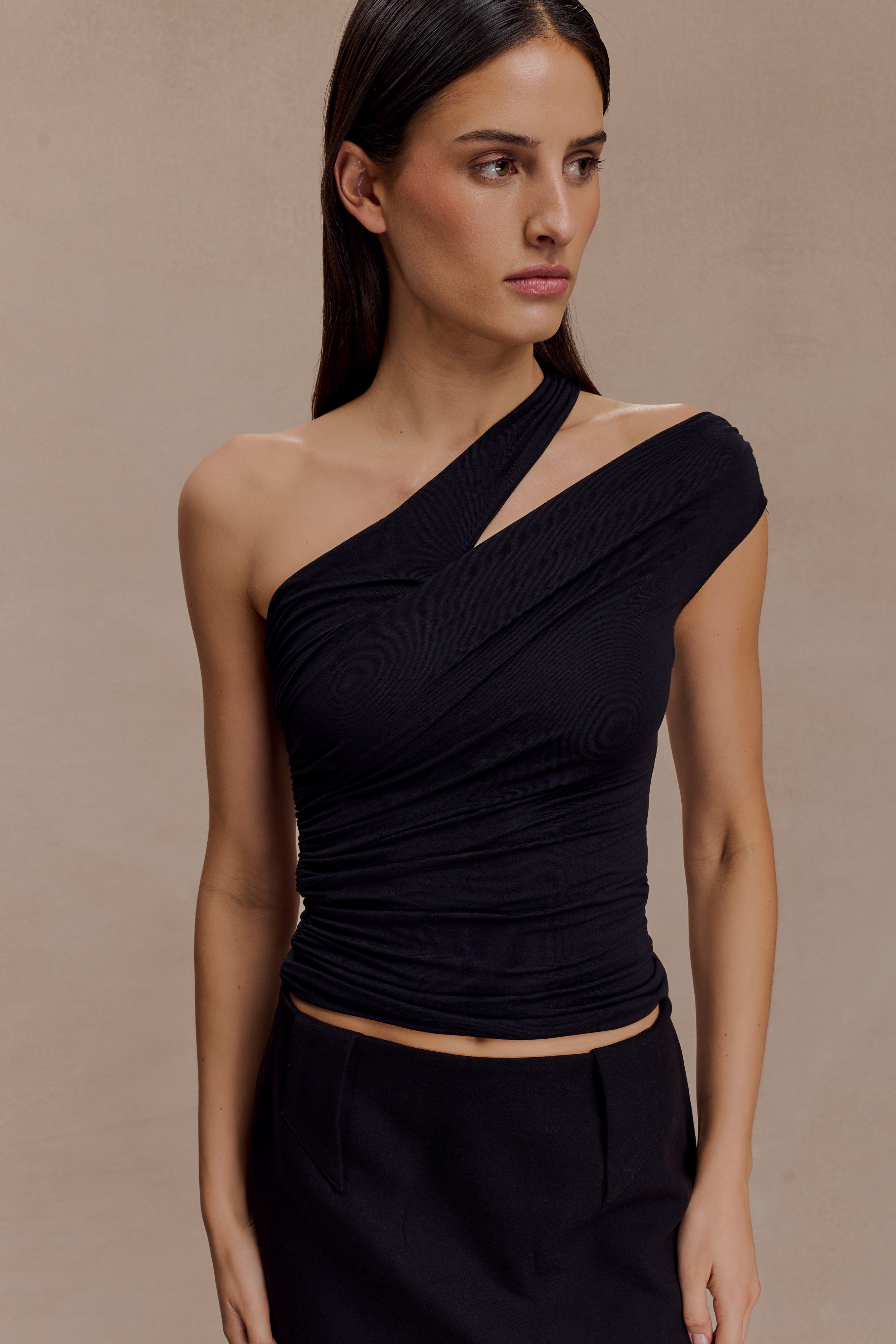 Anna One Shoulder Modal Top - Black - Image 5