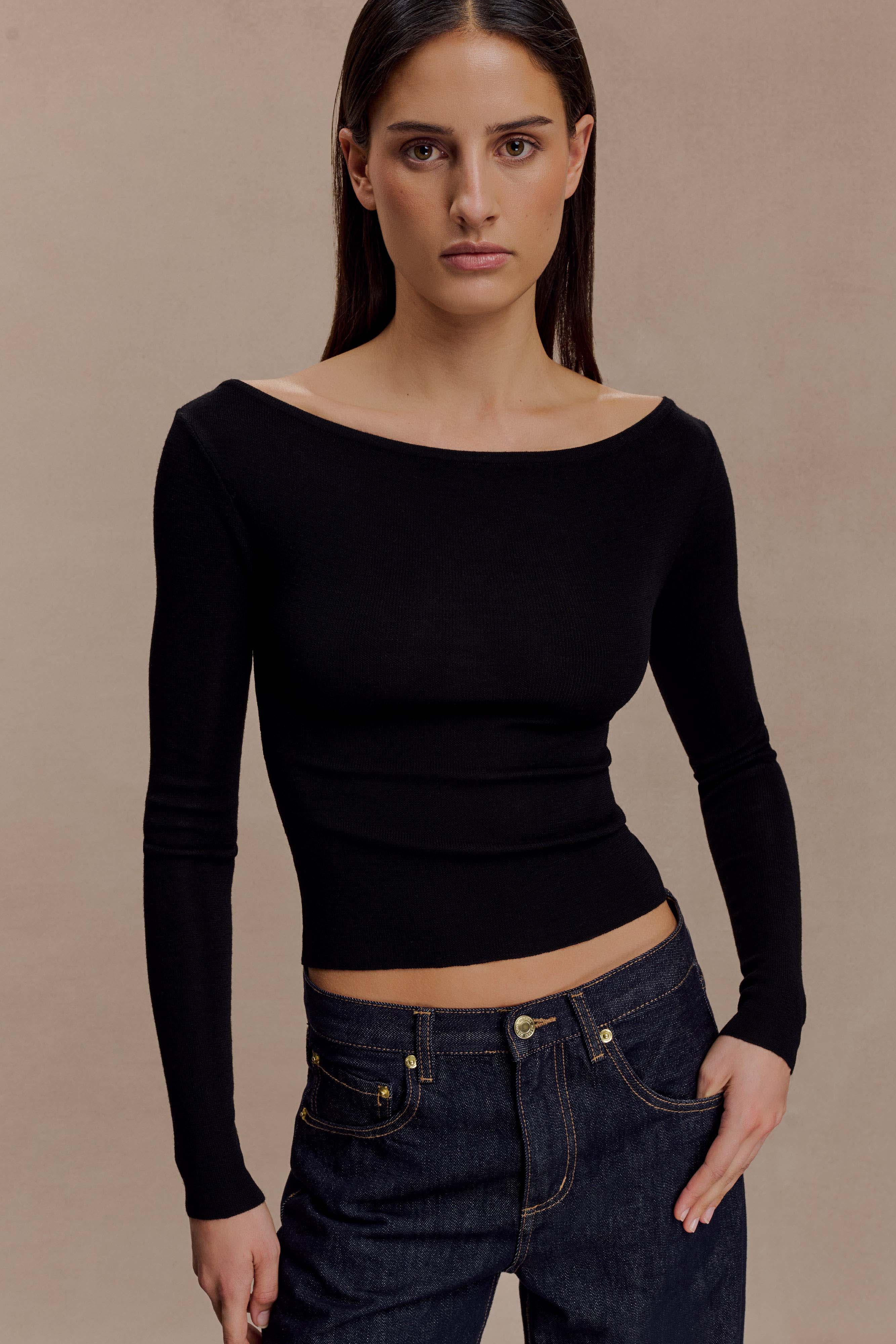 Paedyn Merino Wool Ribbed Long Sleeve Top - Black - Image 3
